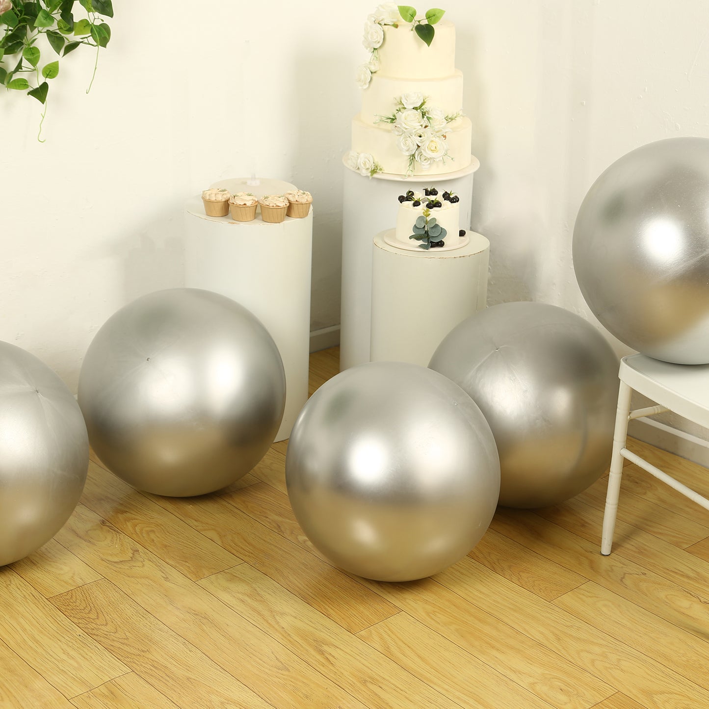 5 Pack Metallic Chrome Silver Biodegradable Balloons, 36" Large Round Eco-friendly Thickened Latex Party Balloons