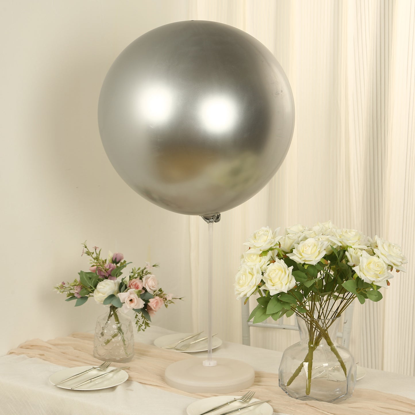 5 Pack Metallic Chrome Silver Biodegradable Balloons, 36" Large Round Eco-friendly Thickened Latex Party Balloons