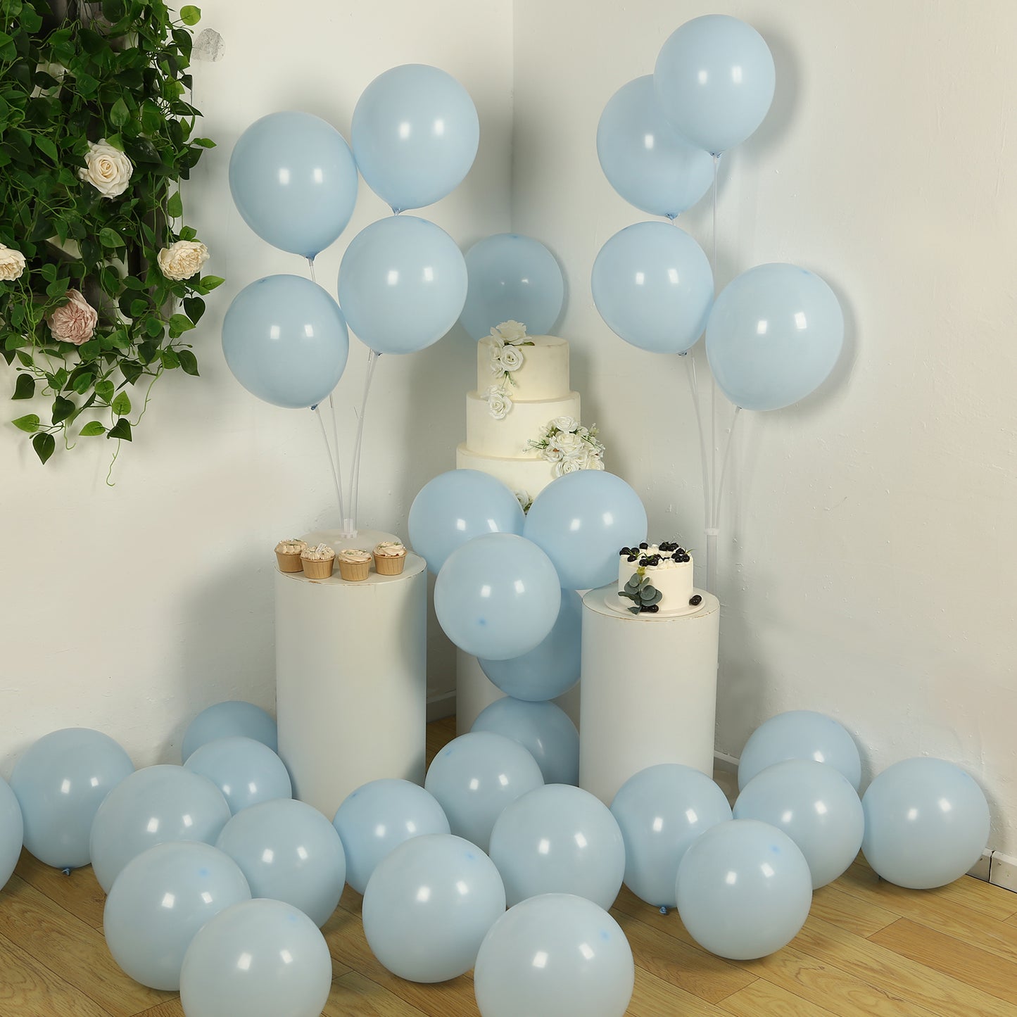 50 Pack Matte Pastel Ice Blue Biodegradable Balloons 12", Round Eco-friendly Thick Latex Party Balloons