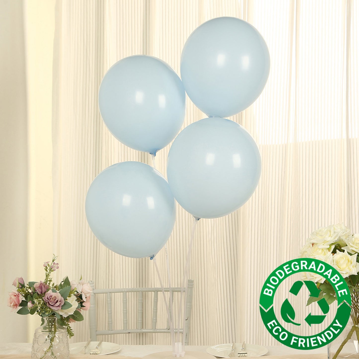 50 Pack Matte Pastel Ice Blue Biodegradable Balloons 12", Round Eco-friendly Thick Latex Party Balloons