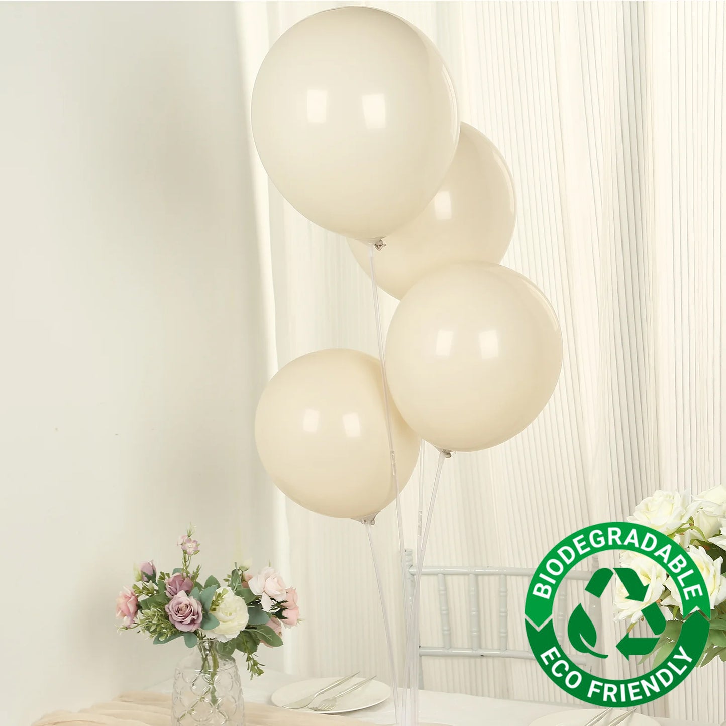 50 Pack Matte Pastel Beige Biodegradable Balloons 12", Round Eco-friendly Thick Latex Party Balloons