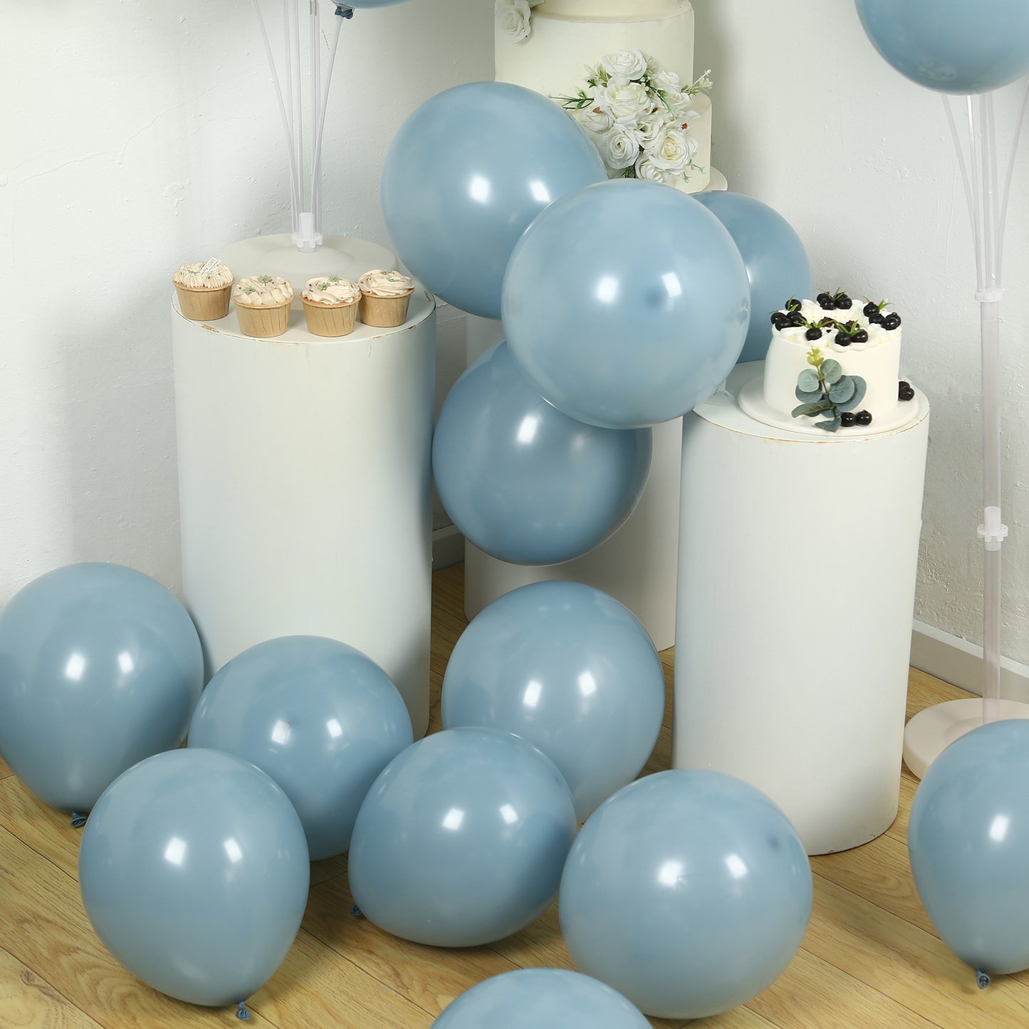 50 Pack Matte Pastel Dusty Blue Biodegradable Balloons 12", Round Eco-friendly Thick Latex Party Balloons