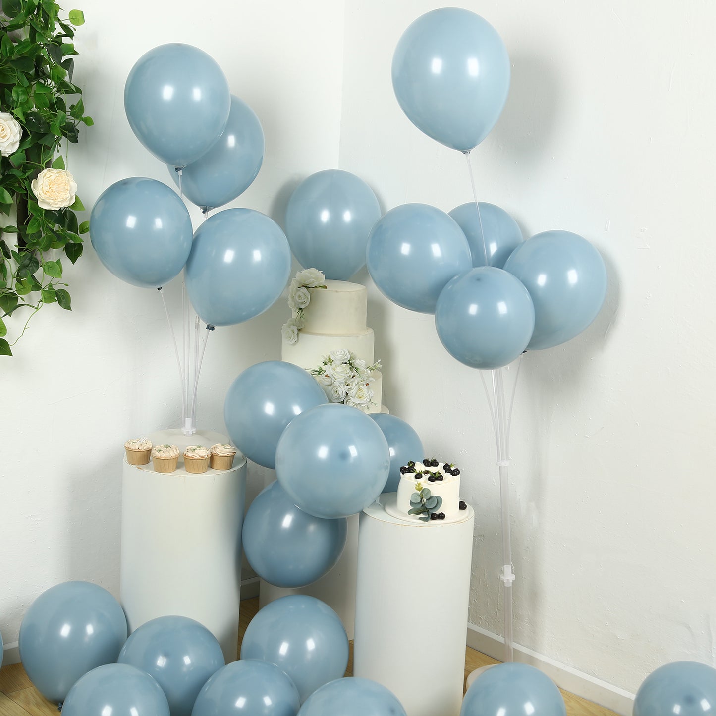 50 Pack Matte Pastel Dusty Blue Biodegradable Balloons 12", Round Eco-friendly Thick Latex Party Balloons