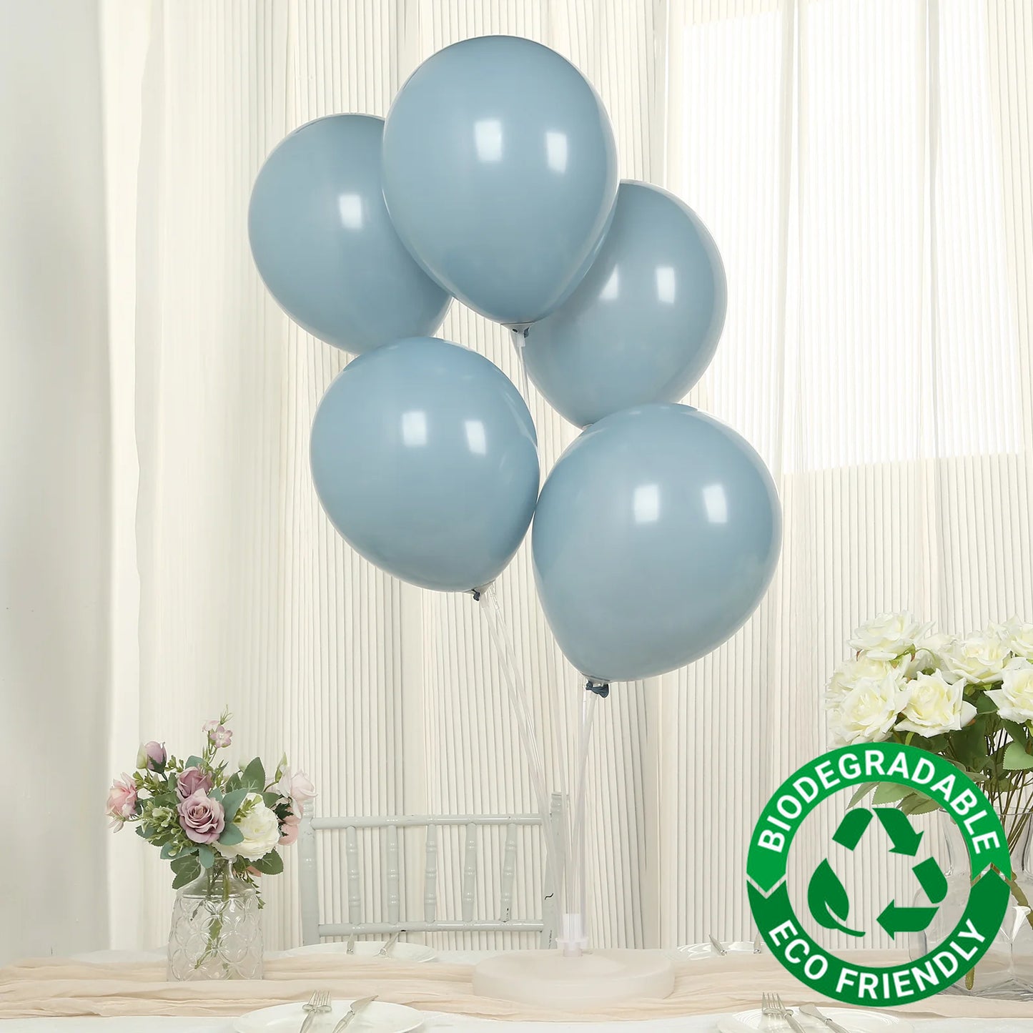 50 Pack Matte Pastel Dusty Blue Biodegradable Balloons 12", Round Eco-friendly Thick Latex Party Balloons