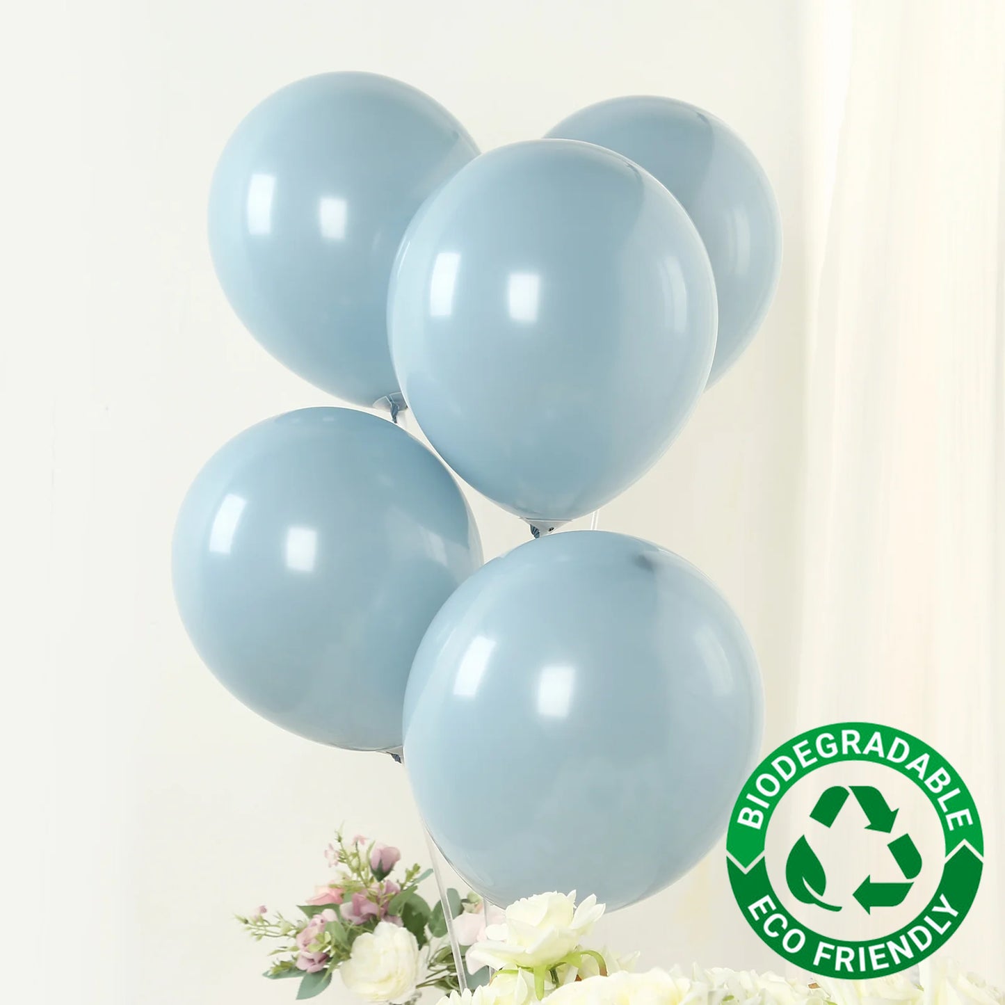 50 Pack Matte Pastel Dusty Blue Biodegradable Balloons 12", Round Eco-friendly Thick Latex Party Balloons