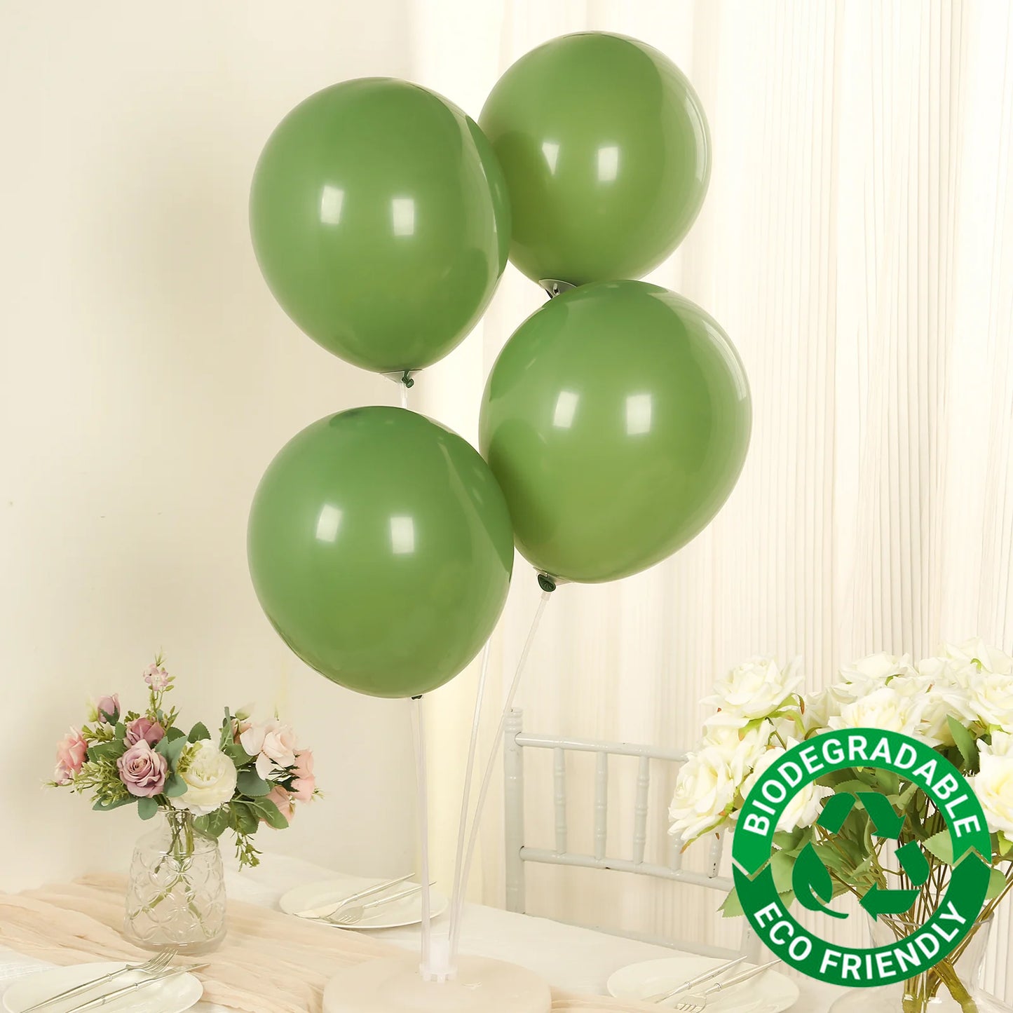 50 Pack Matte Pastel Dusty Sage Green Biodegradable Balloons 12", Round Eco-friendly Thick Latex Party Balloons