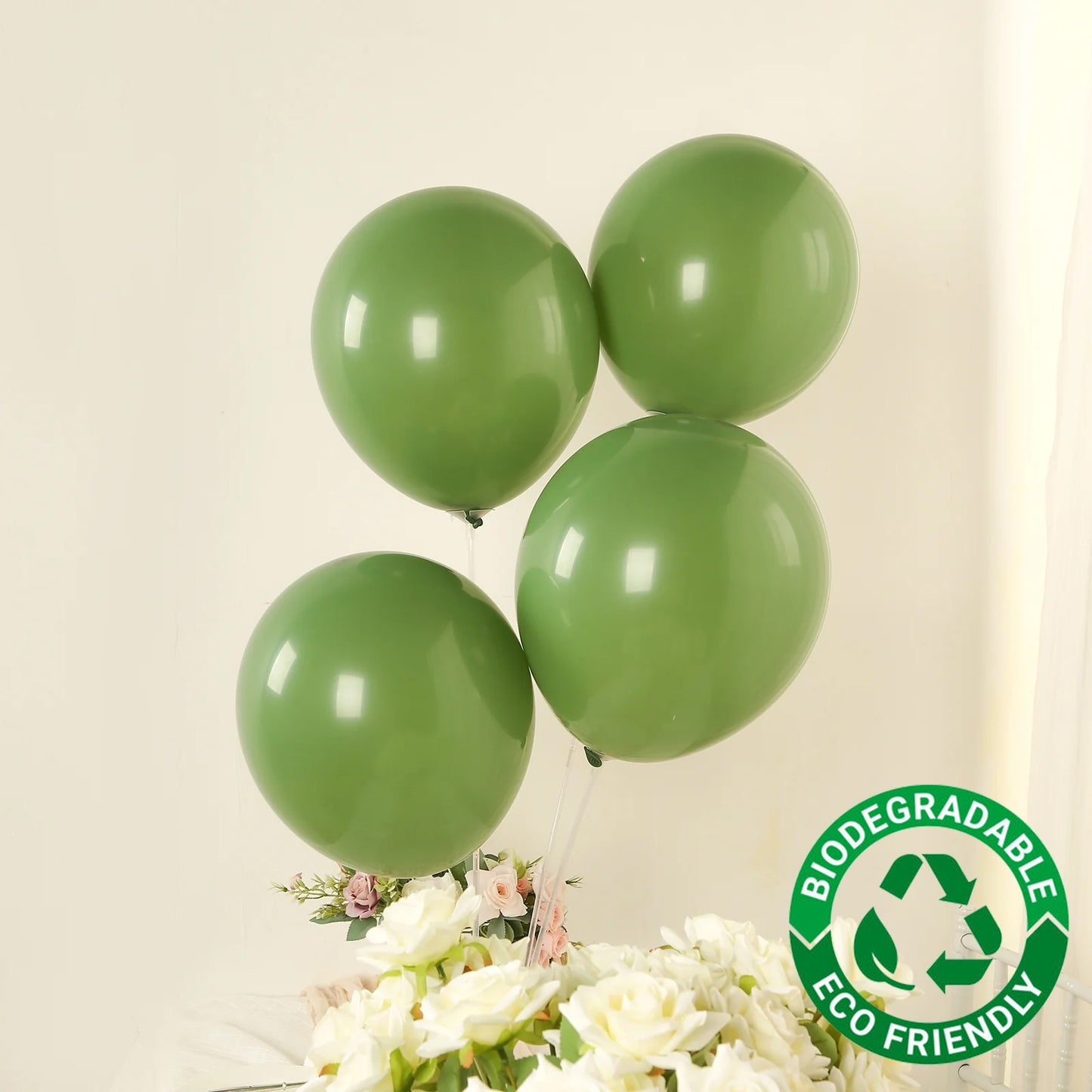 50 Pack Matte Pastel Dusty Sage Green Biodegradable Balloons 12", Round Eco-friendly Thick Latex Party Balloons