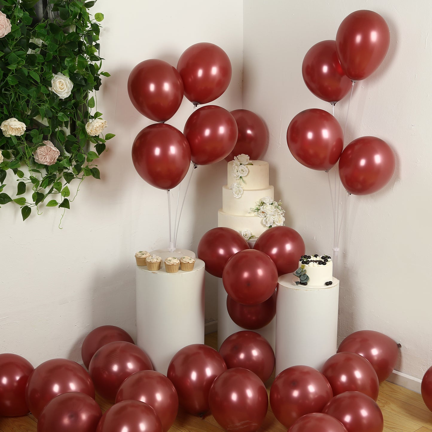 50 Pack Matte Pastel Burgundy Biodegradable Balloons 12", Round Eco-friendly Thick Latex Party Balloons