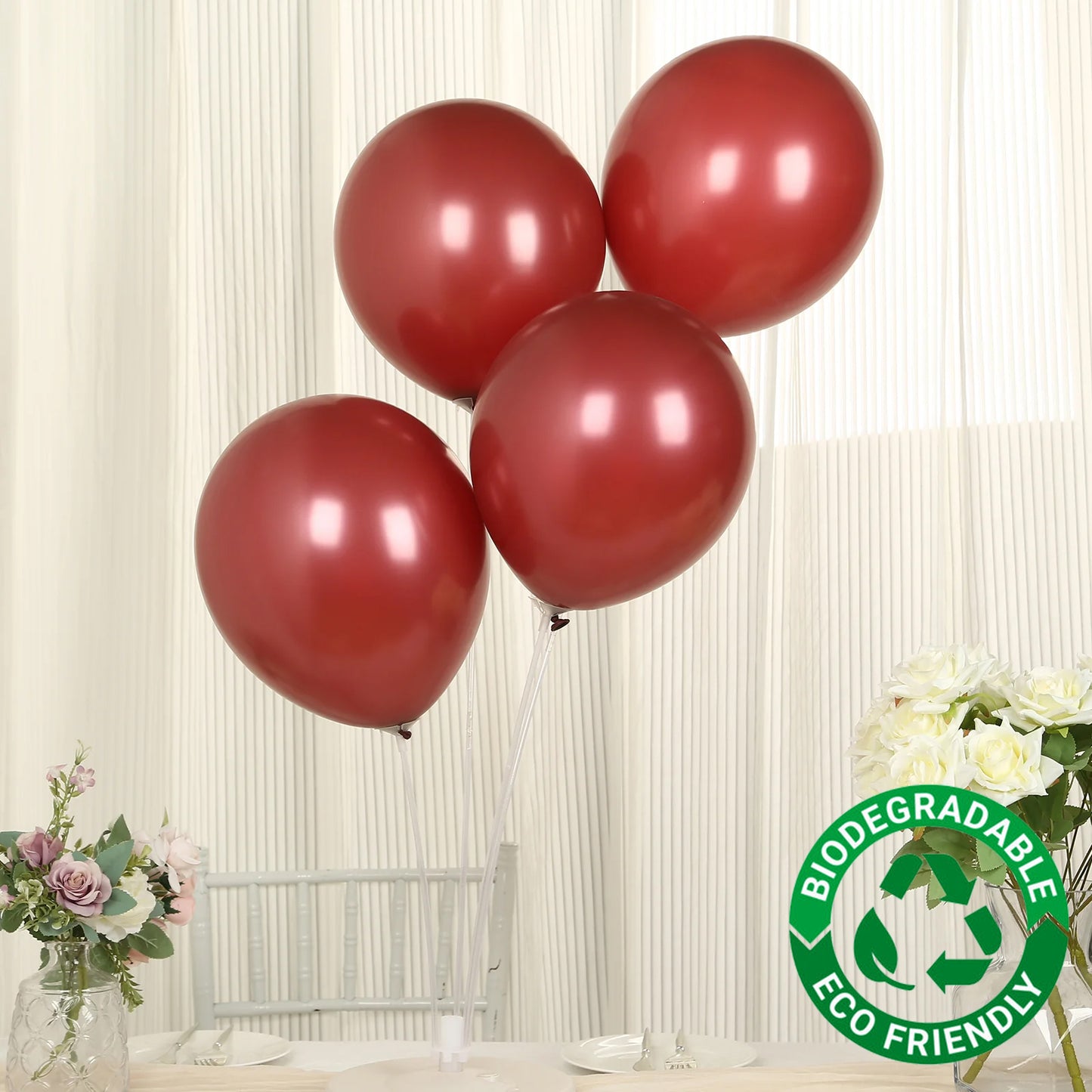 50 Pack Matte Pastel Burgundy Biodegradable Balloons 12", Round Eco-friendly Thick Latex Party Balloons