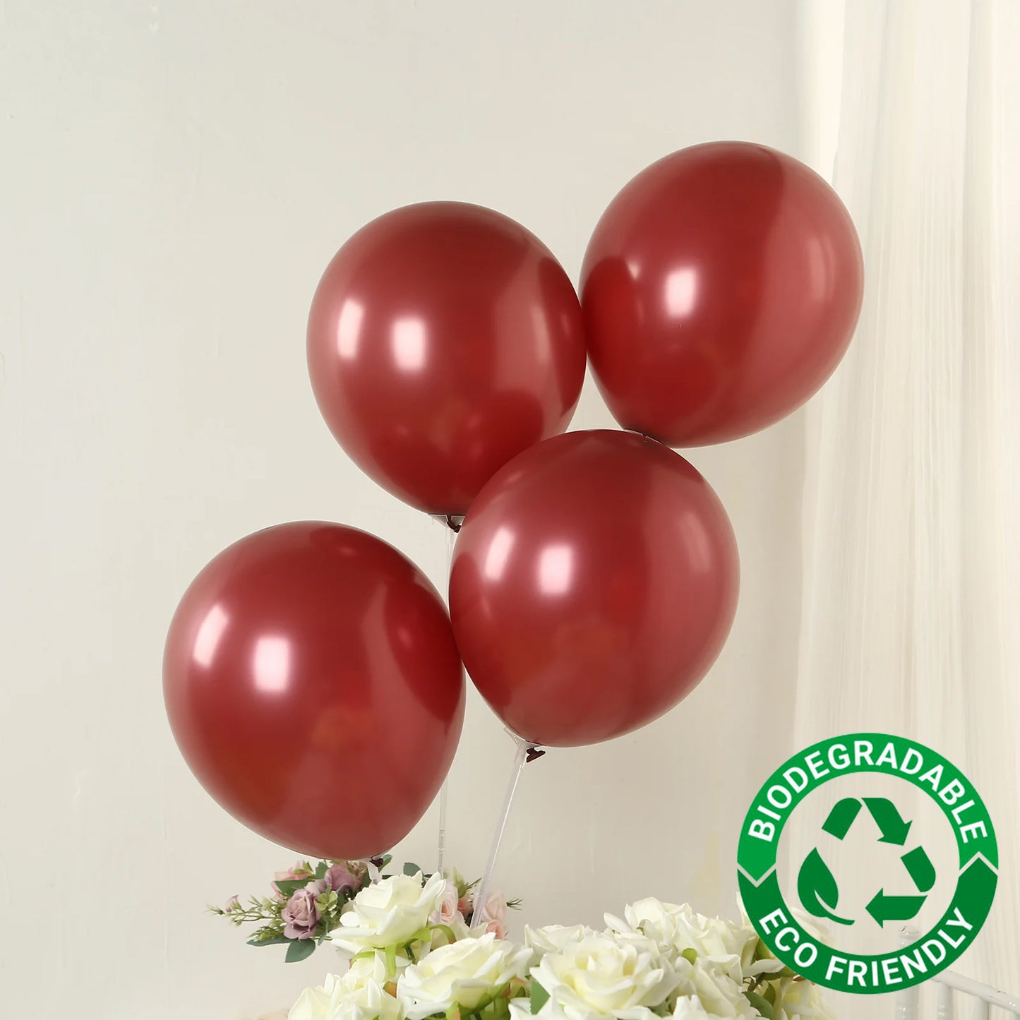 50 Pack Matte Pastel Burgundy Biodegradable Balloons 12", Round Eco-friendly Thick Latex Party Balloons