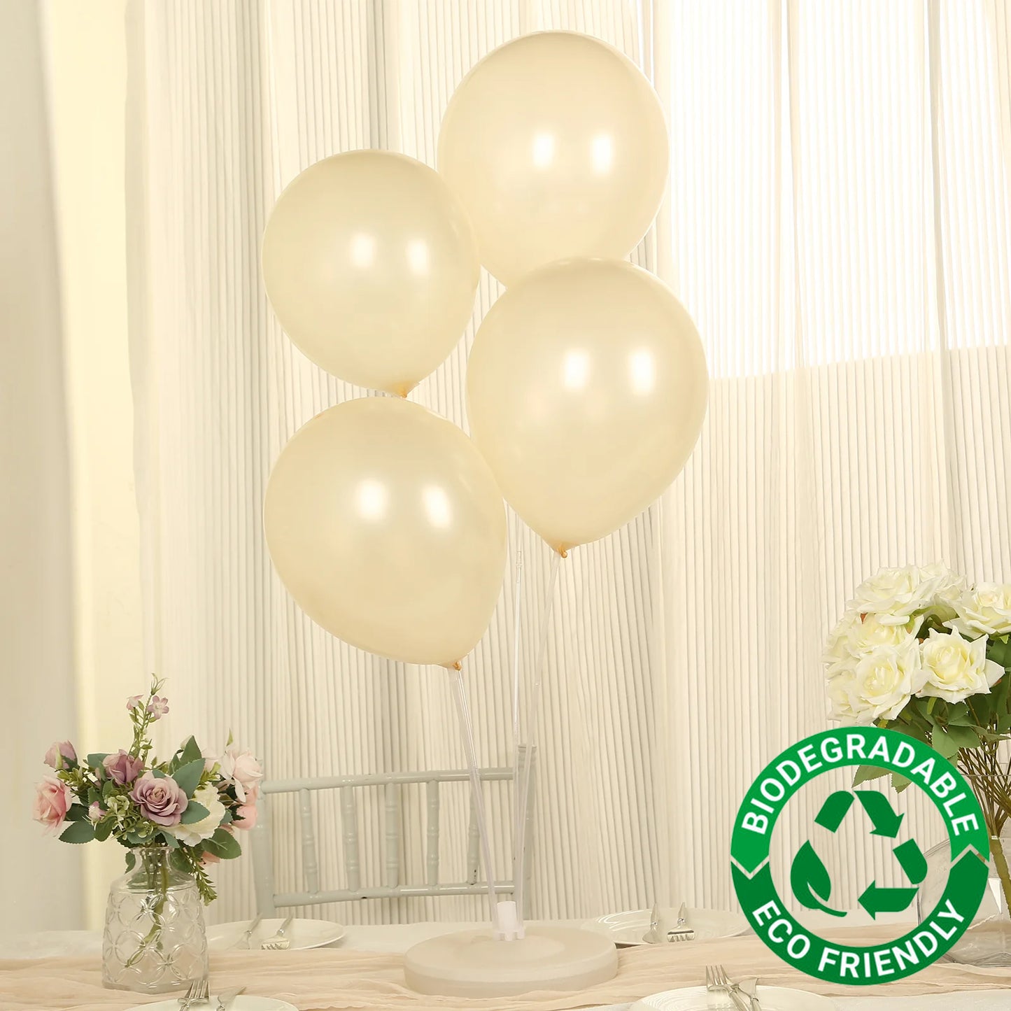 50 Pack Matte Pastel Cream Biodegradable Balloons 12", Round Eco-friendly Thick Latex Party Balloons