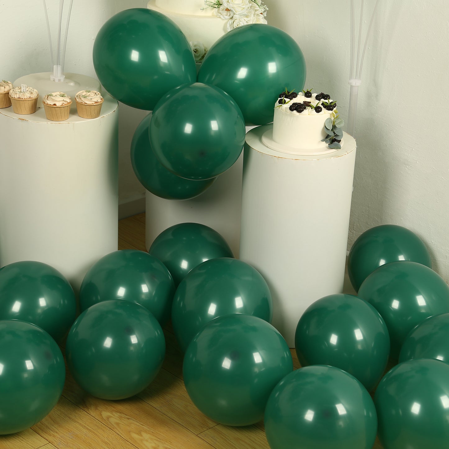 50 Pack Matte Pastel Hunter Emerald Green Biodegradable Balloons 12", Round Eco-friendly Thick Latex Party Balloons