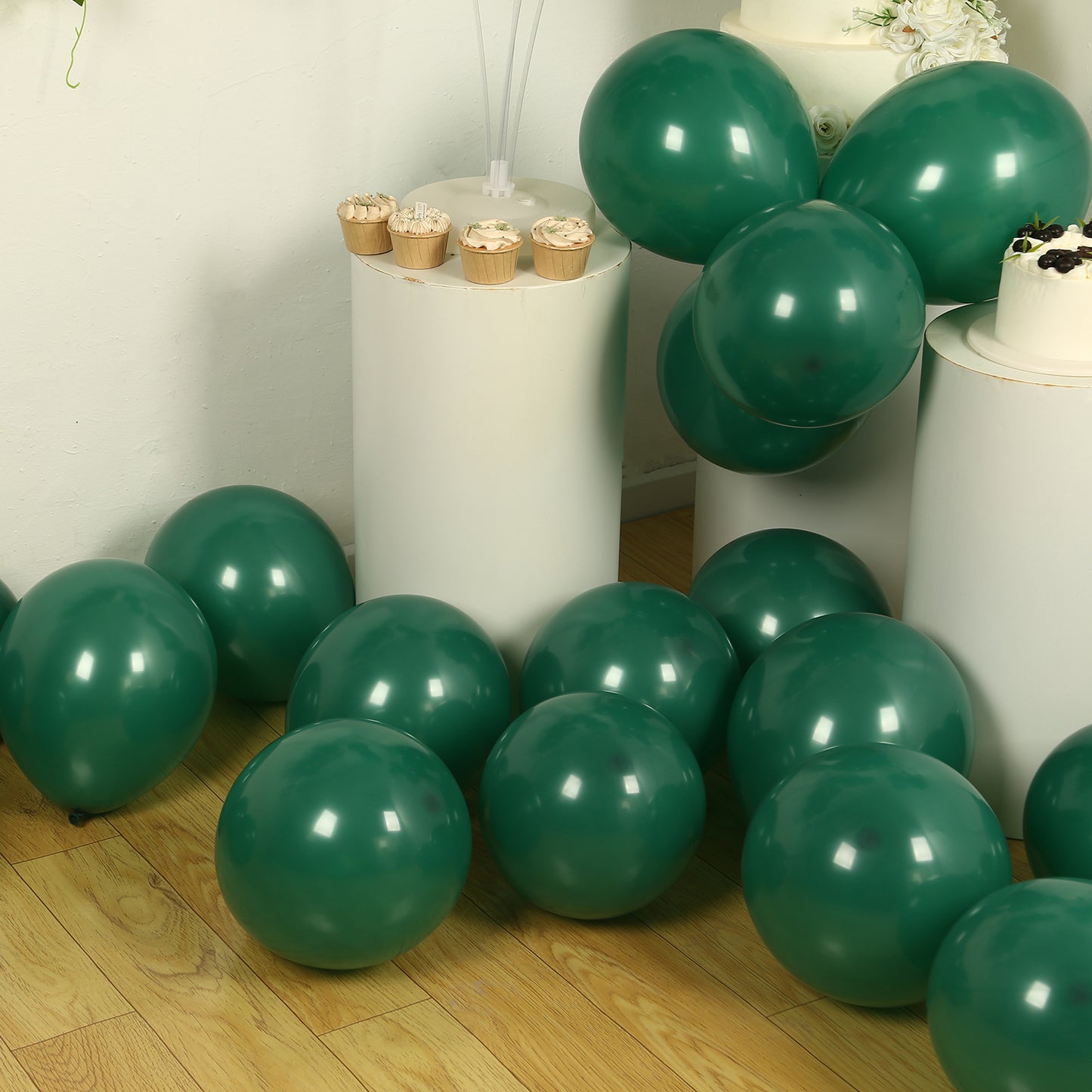 50 Pack Matte Pastel Hunter Emerald Green Biodegradable Balloons 12", Round Eco-friendly Thick Latex Party Balloons