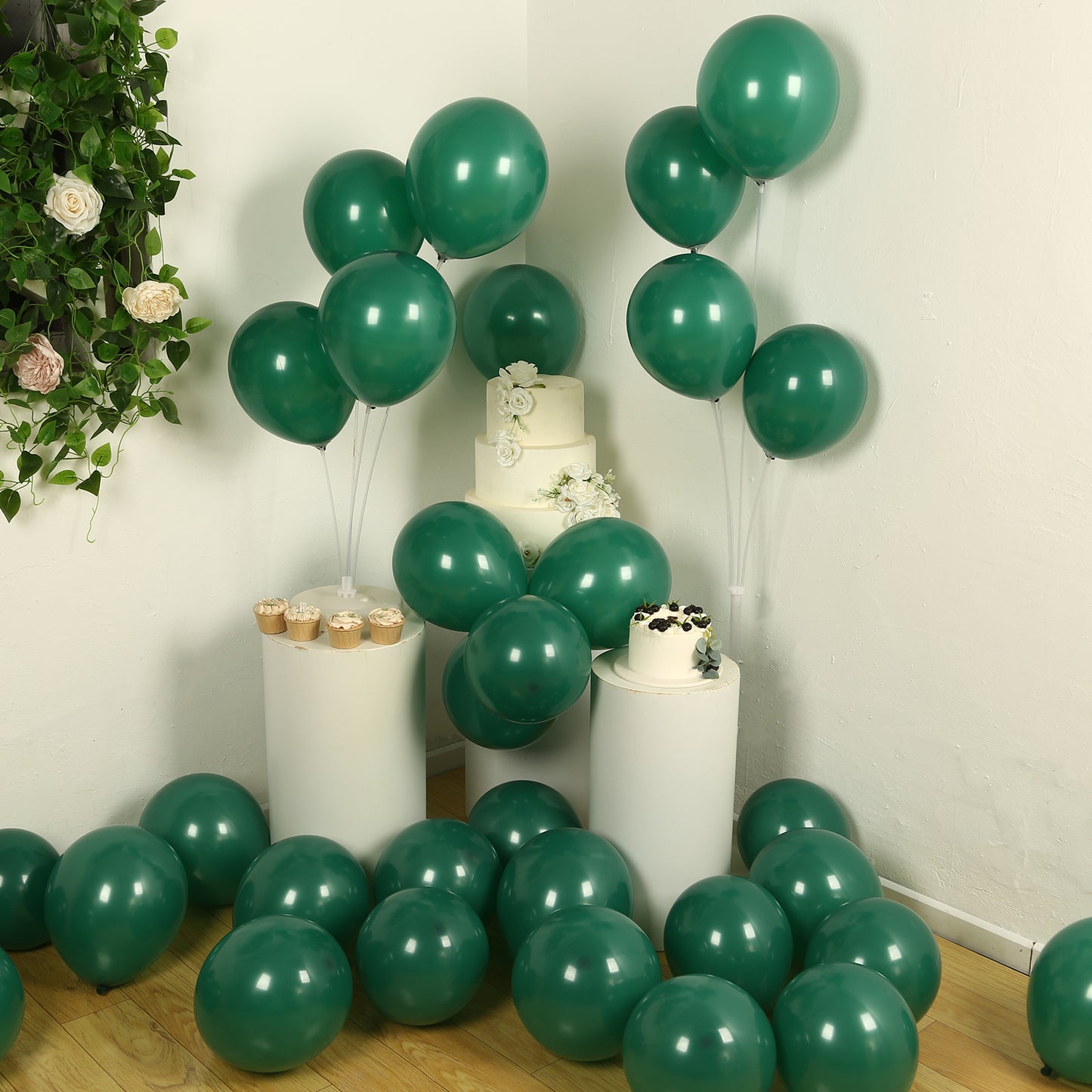 50 Pack Matte Pastel Hunter Emerald Green Biodegradable Balloons 12", Round Eco-friendly Thick Latex Party Balloons