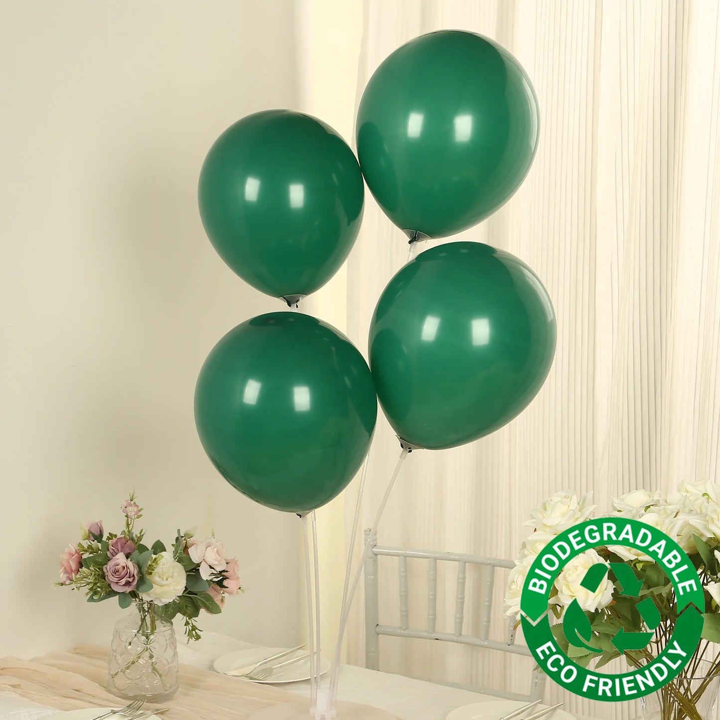 50 Pack Matte Pastel Hunter Emerald Green Biodegradable Balloons 12", Round Eco-friendly Thick Latex Party Balloons