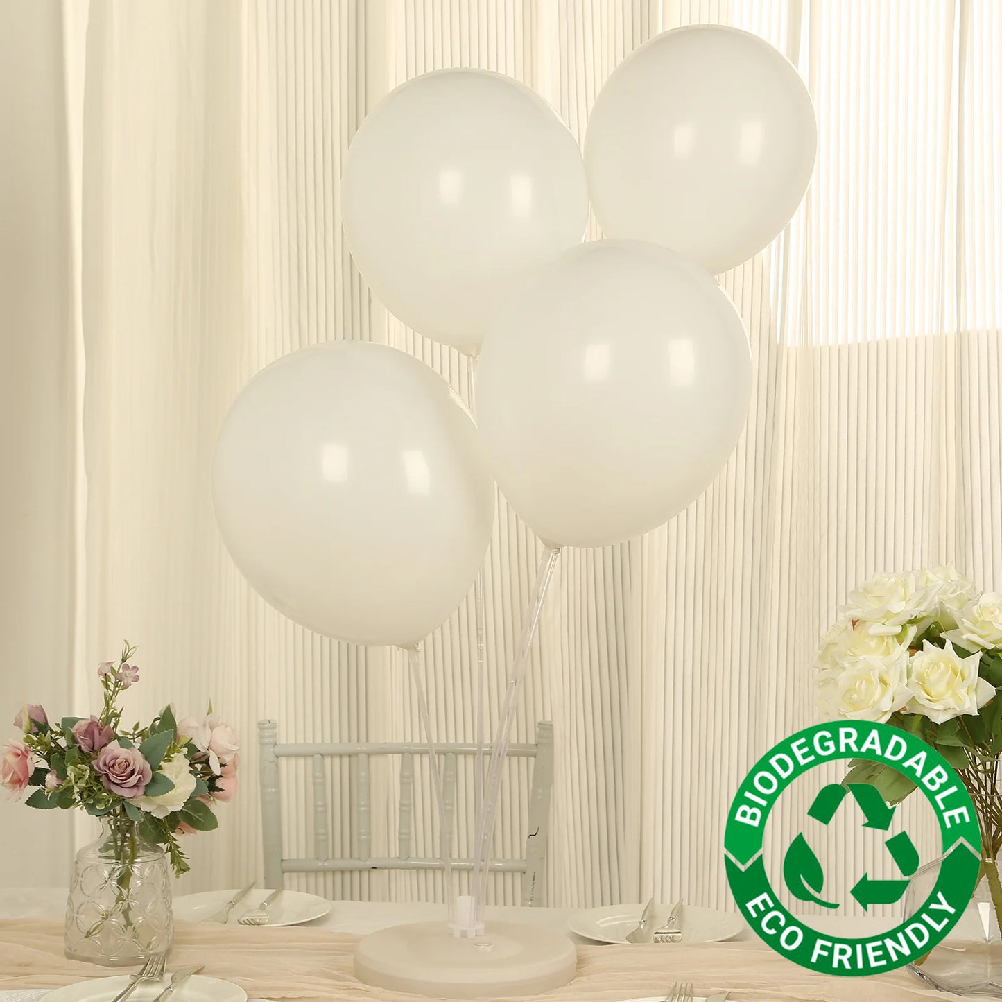 50 Pack Matte Pastel Off White Biodegradable Balloons 12", Round Eco-friendly Thick Latex Party Balloons