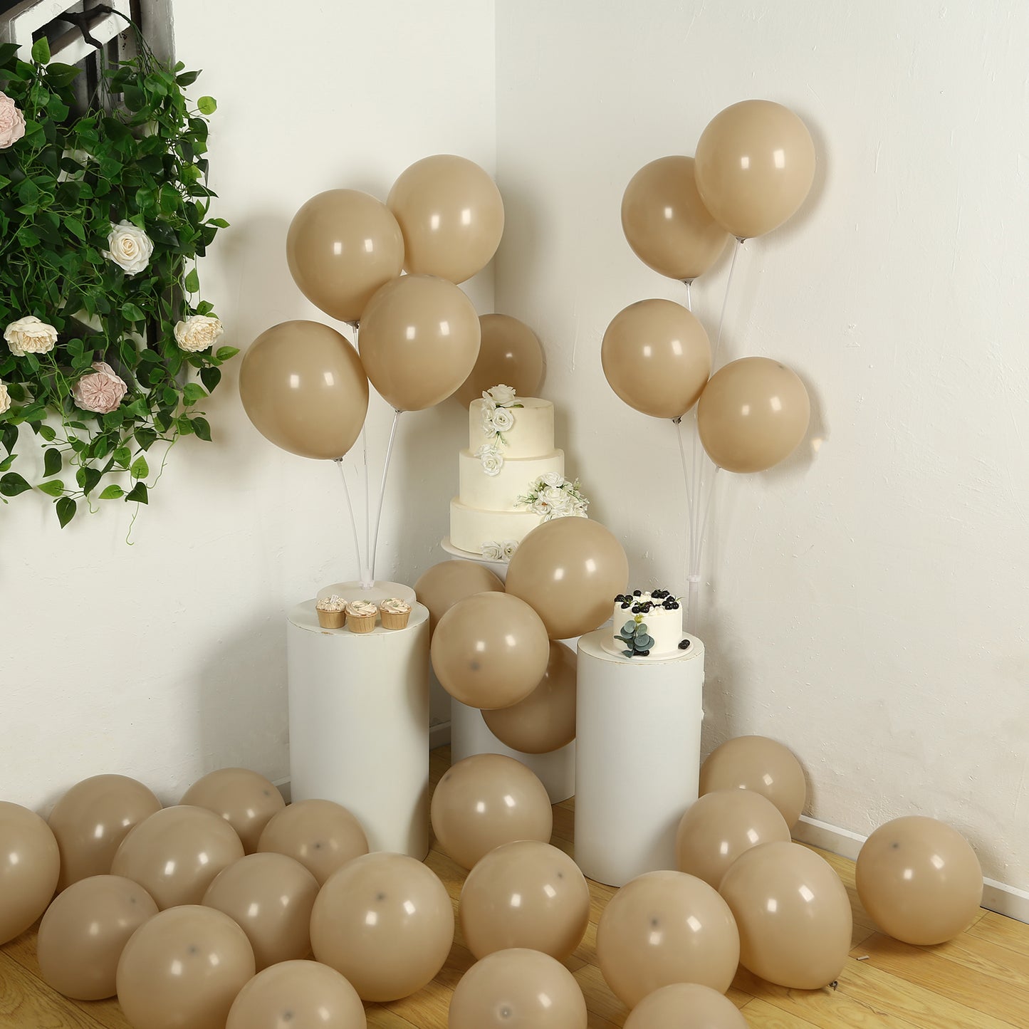 50 Pack Matte Pastel Taupe Biodegradable Balloons 12", Round Eco-friendly Thick Latex Party Balloons