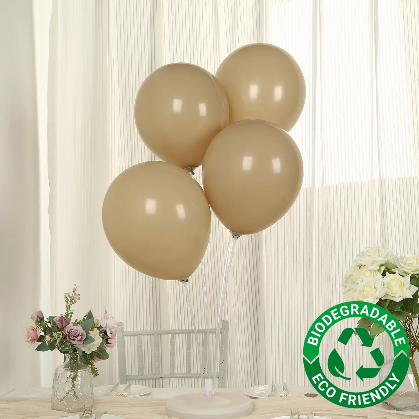 50 Pack Matte Pastel Taupe Biodegradable Balloons 12", Round Eco-friendly Thick Latex Party Balloons