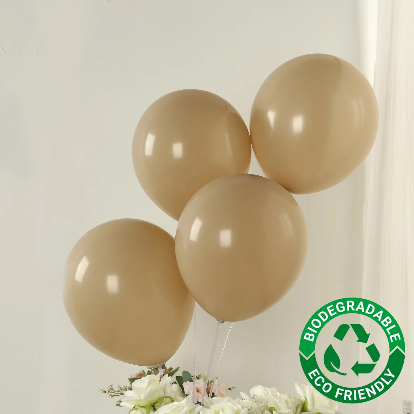 50 Pack Matte Pastel Taupe Biodegradable Balloons 12", Round Eco-friendly Thick Latex Party Balloons