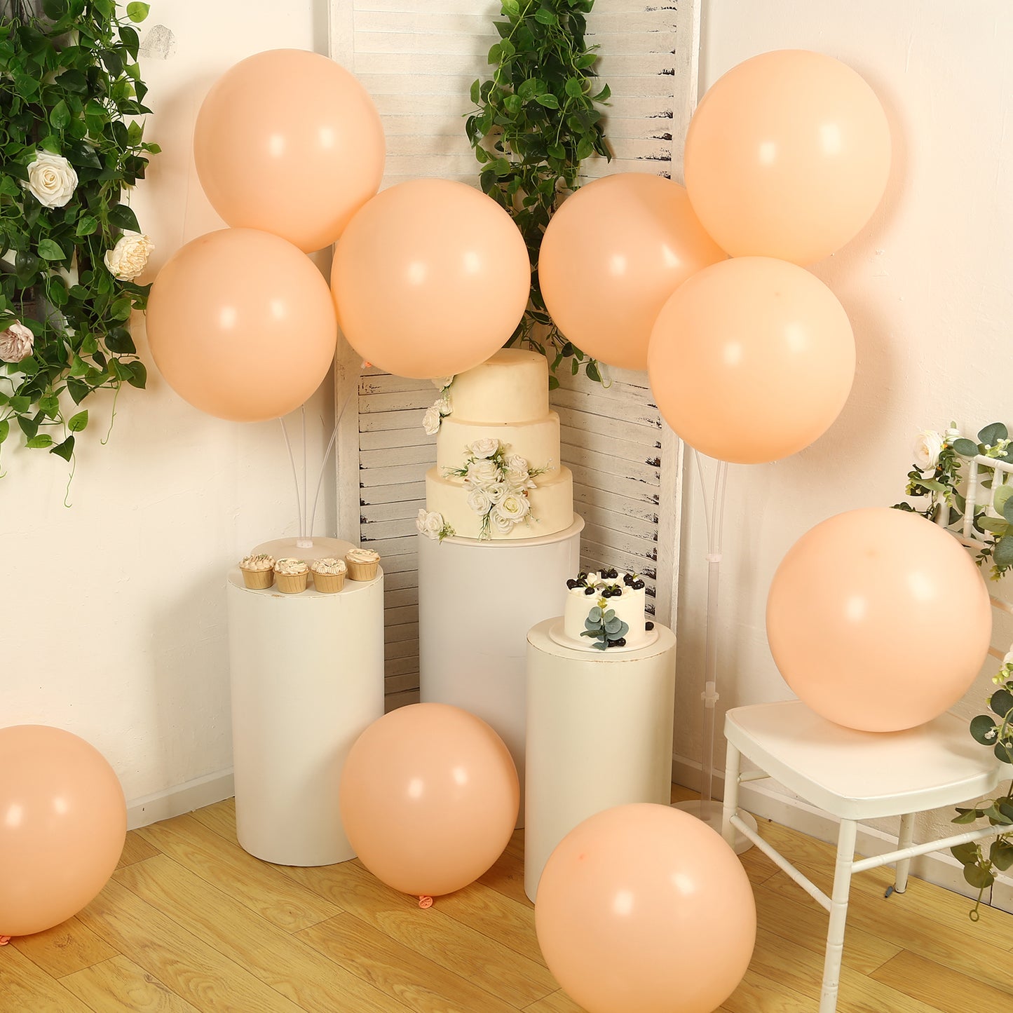 Matte pastel peach biodegradable balloons for eco-friendly parties.