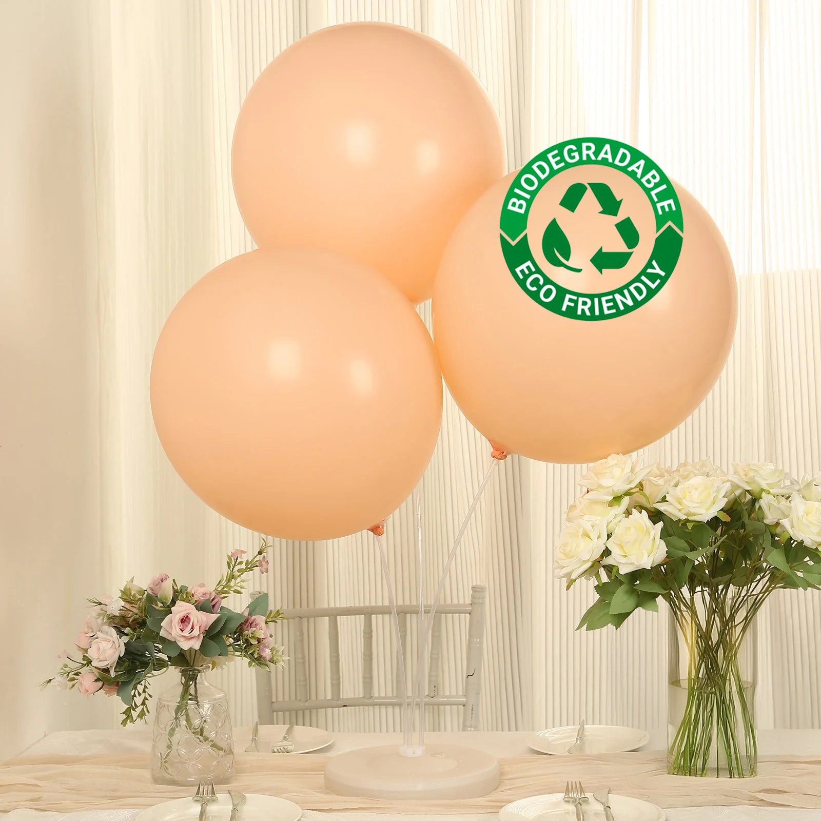 Matte pastel peach biodegradable balloons for eco-friendly parties.