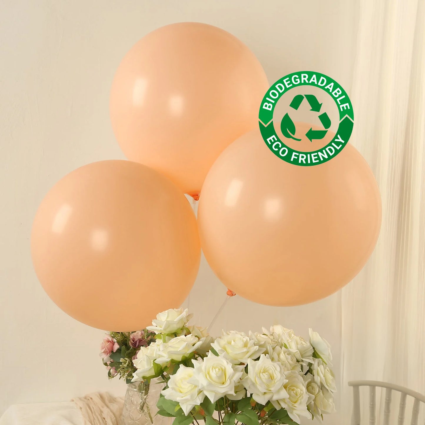 Matte pastel peach biodegradable balloons, eco-friendly and thick latex.