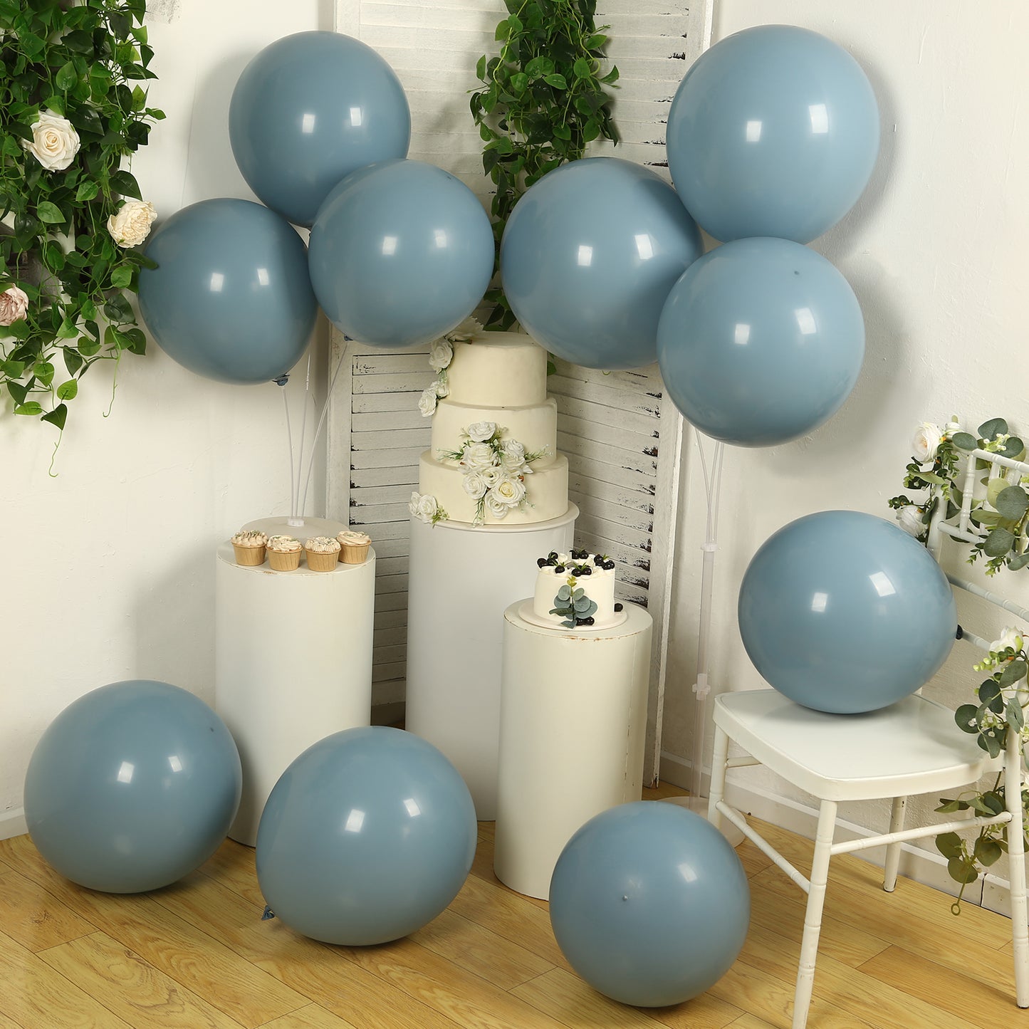 10 Pack Matte Pastel Dusty Blue Biodegradable Balloons 18", Round Eco-friendly Thick Latex Party Balloons