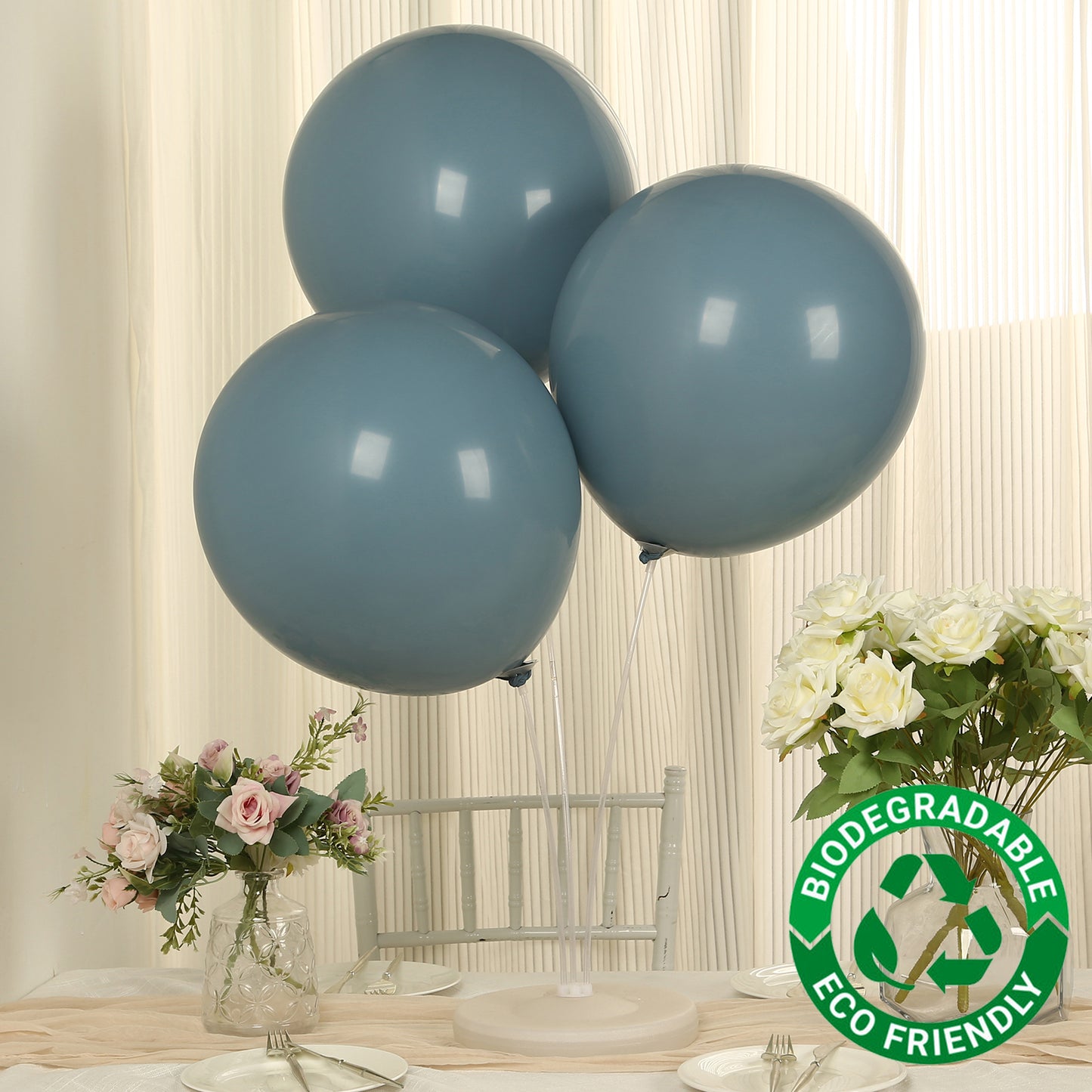 10 Pack Matte Pastel Dusty Blue Biodegradable Balloons 18", Round Eco-friendly Thick Latex Party Balloons