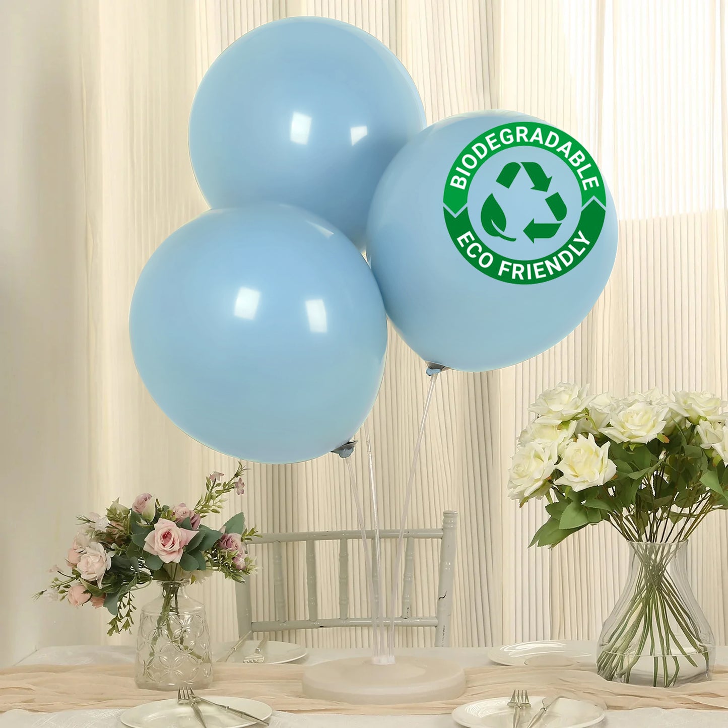 10 Pack Matte Pastel Dusty Blue Biodegradable Balloons 18", Round Eco-friendly Thick Latex Party Balloons