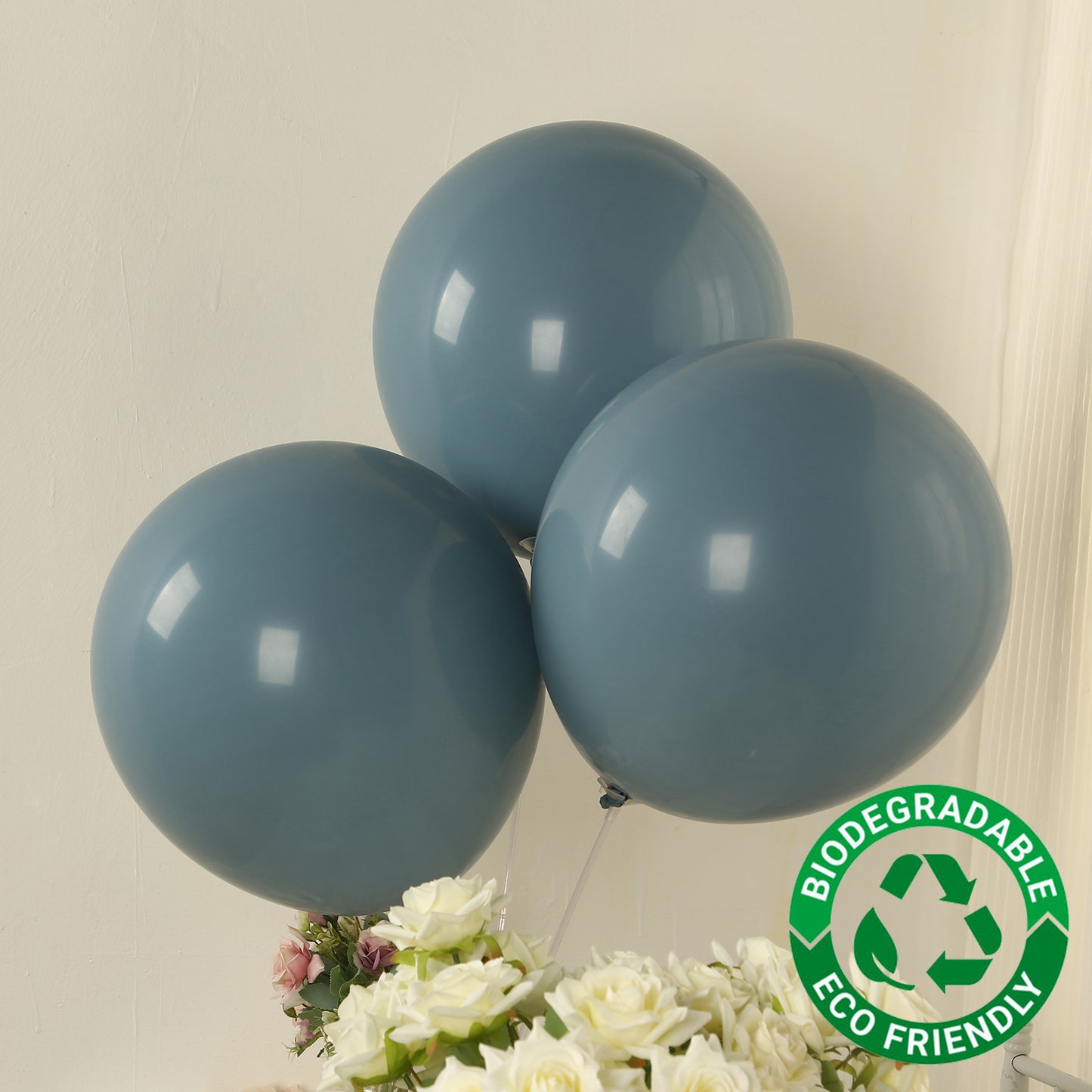 10 Pack Matte Pastel Dusty Blue Biodegradable Balloons 18", Round Eco-friendly Thick Latex Party Balloons