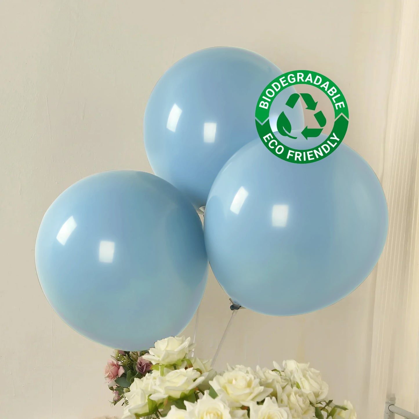 10 Pack Matte Pastel Dusty Blue Biodegradable Balloons 18", Round Eco-friendly Thick Latex Party Balloons