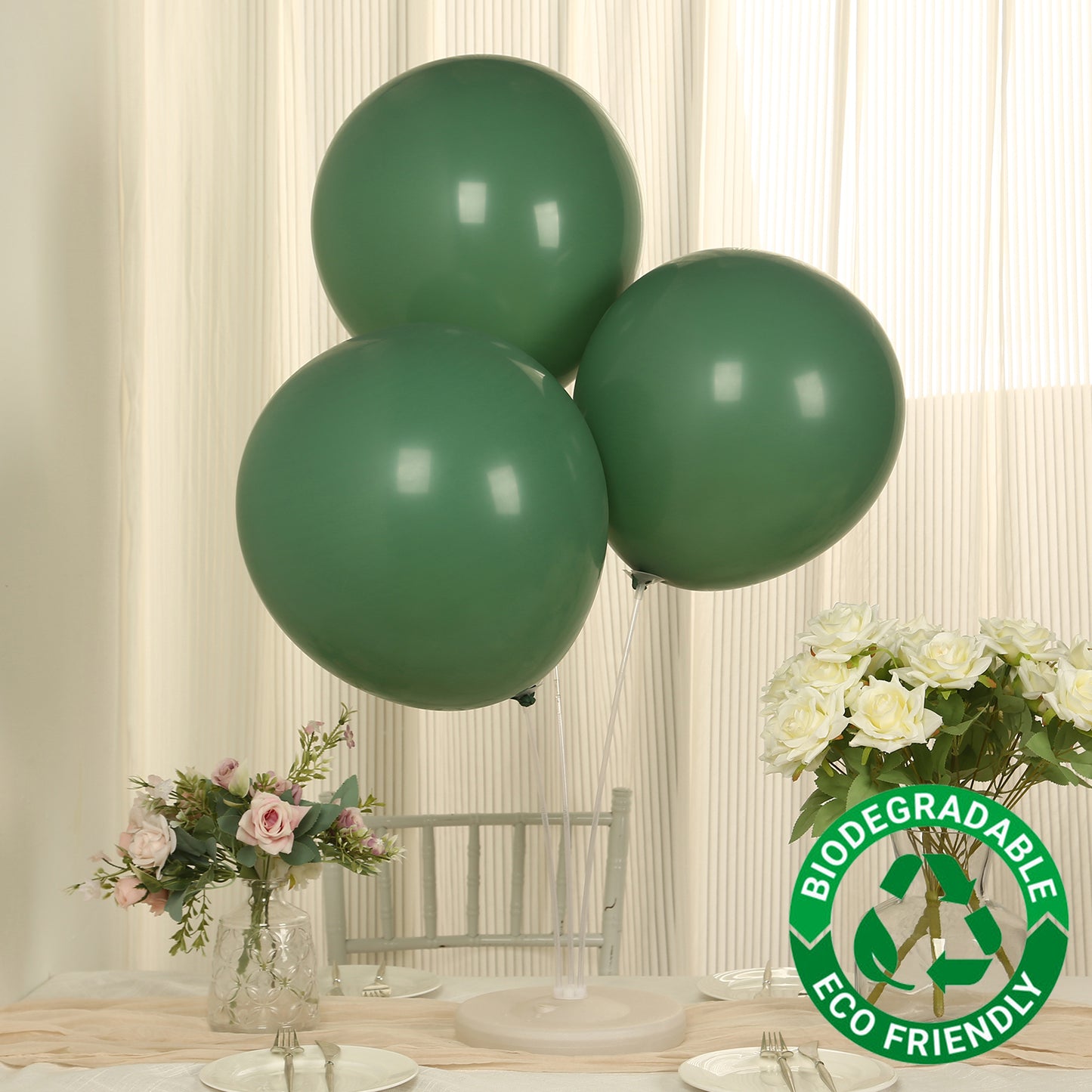 10 Pack Matte Pastel Dusty Sage Green Biodegradable Balloons 18", Round Eco-friendly Thick Latex Party Balloons