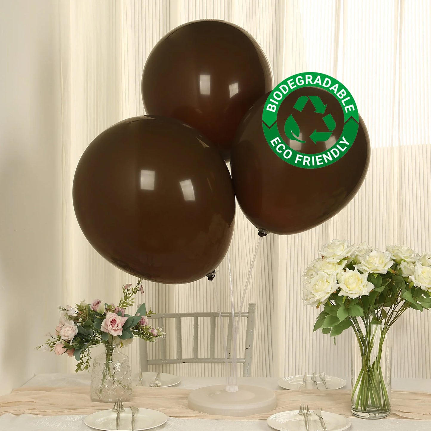 10 Pack Matte Pastel Cinnamon Brown Biodegradable Balloons 18", Round Eco-friendly Thick Latex Party Balloons