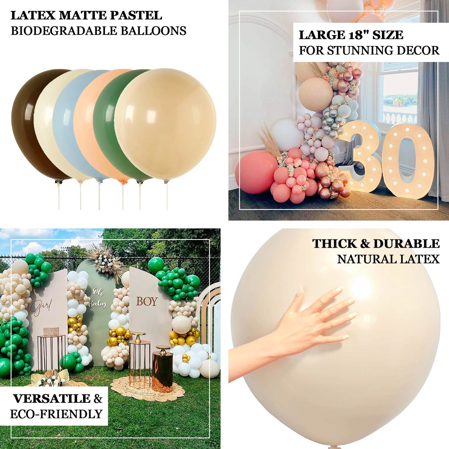 10 Pack Matte Pastel Biodegradable Balloons 18", Round Eco-friendly Thick Latex Party Balloons