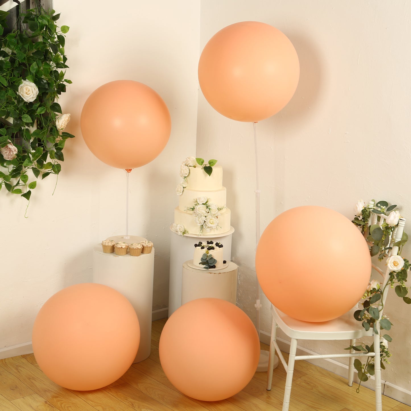 Large peach biodegradable balloons for eco-friendly parties.