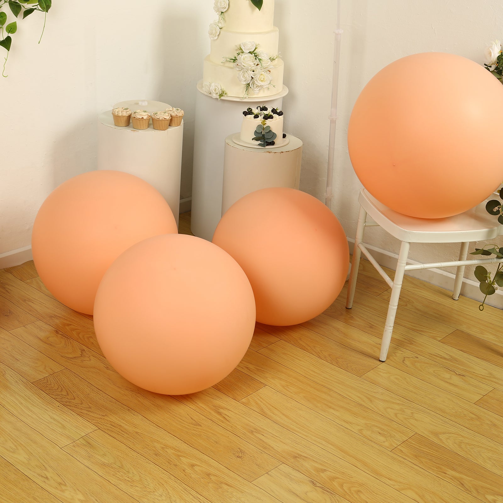 Large peach biodegradable balloons for eco-friendly parties.