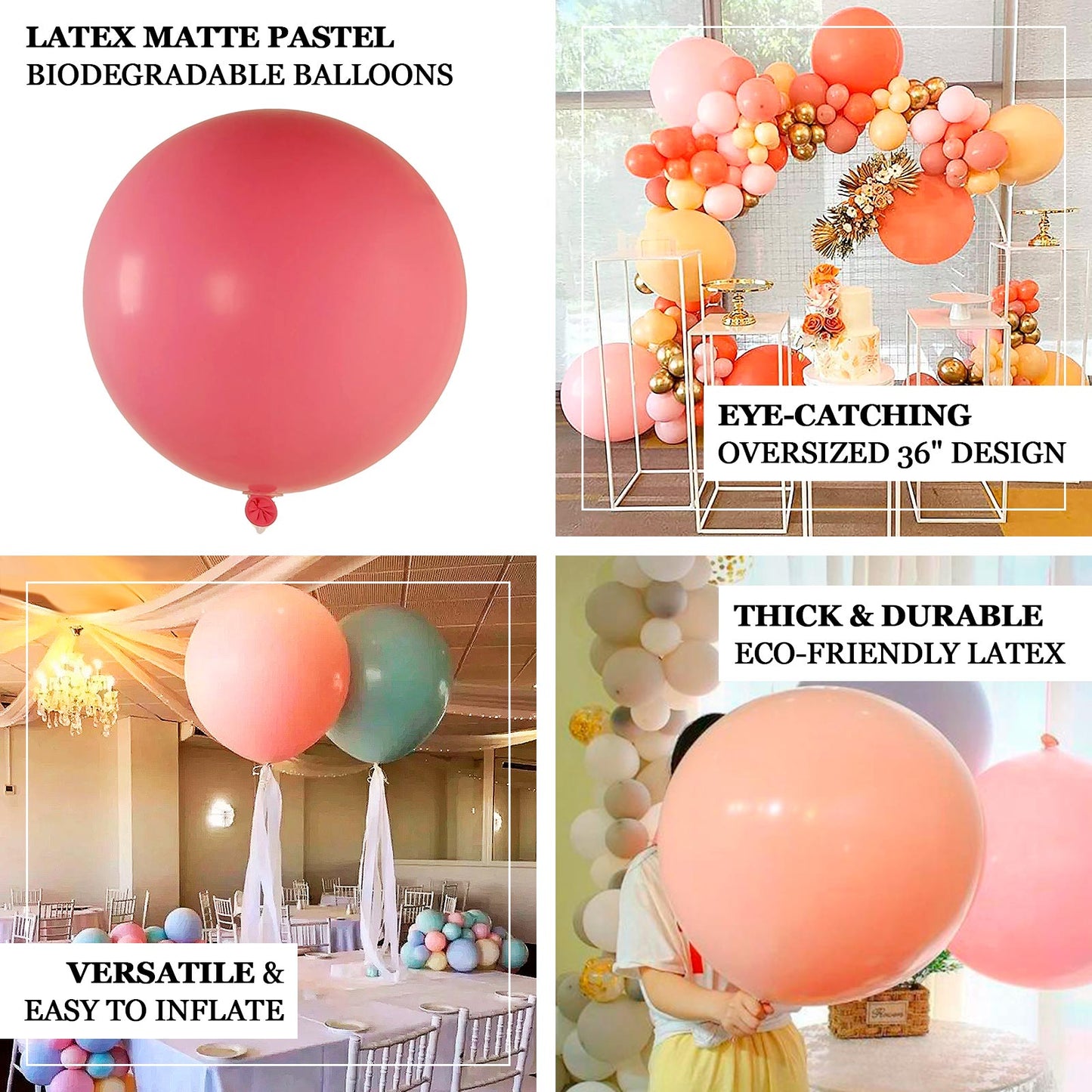 Large pastel pink biodegradable balloon, 36" round, eco-friendly latex.