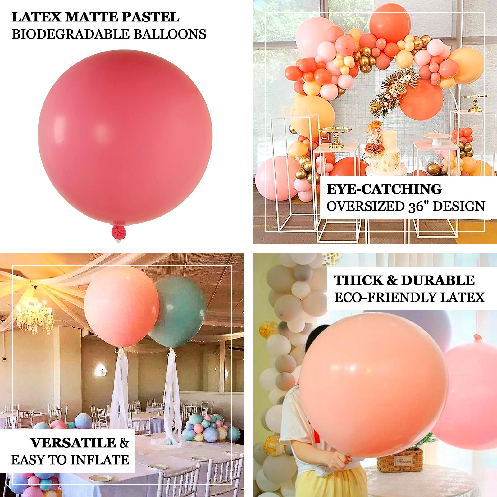Large pastel pink biodegradable balloon, 36" round, eco-friendly latex.