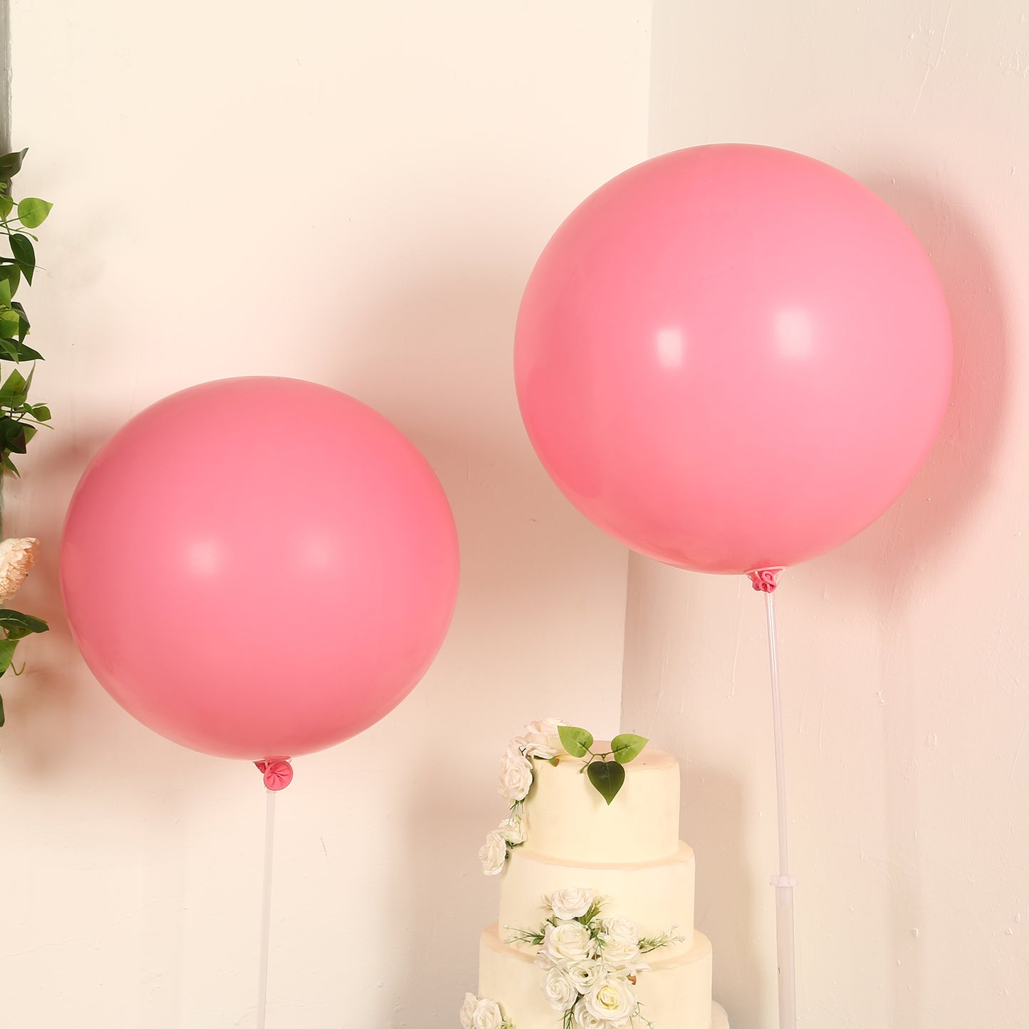 Large matte pastel pink biodegradable balloons, 36" round and eco-friendly.