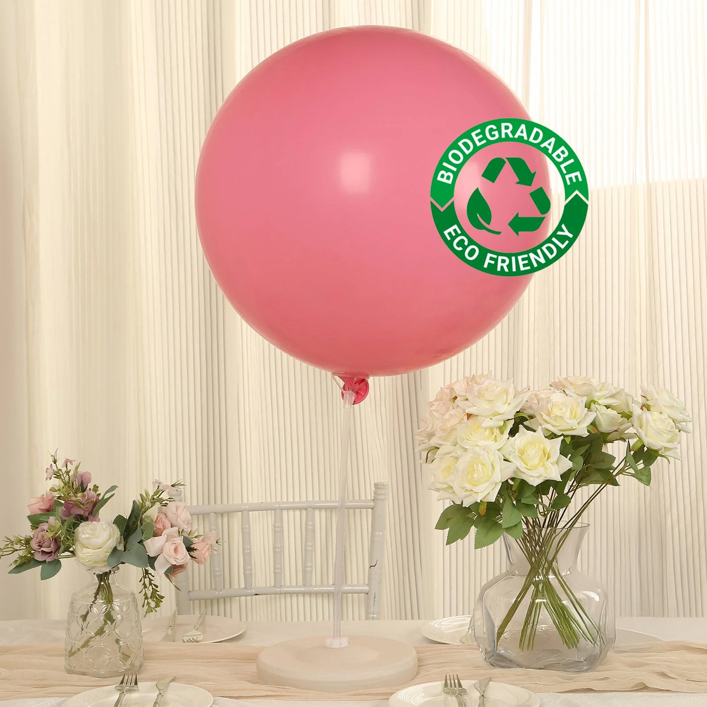 Large matte pastel pink biodegradable balloon, eco-friendly and round.