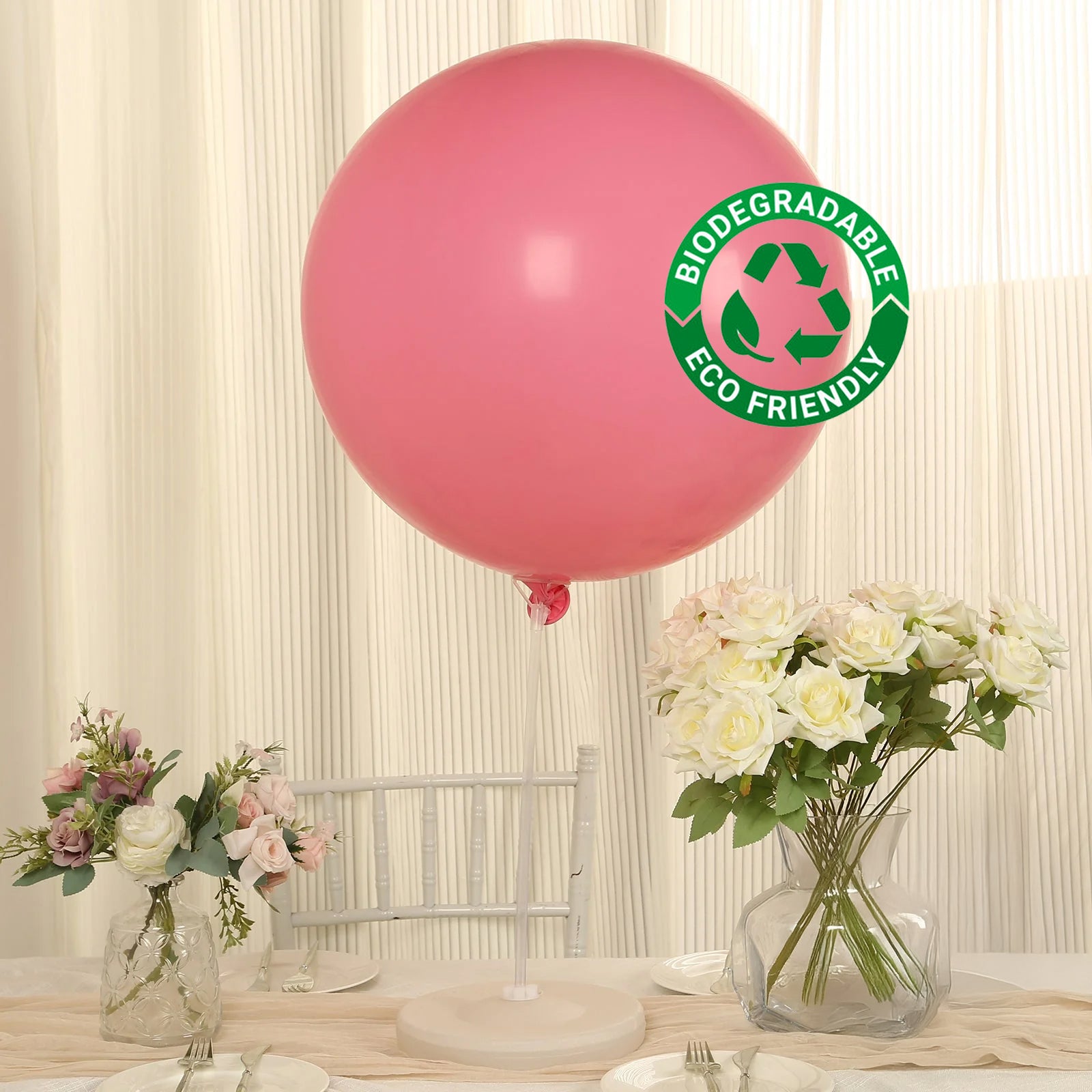Large matte pastel pink biodegradable balloon, eco-friendly and round.