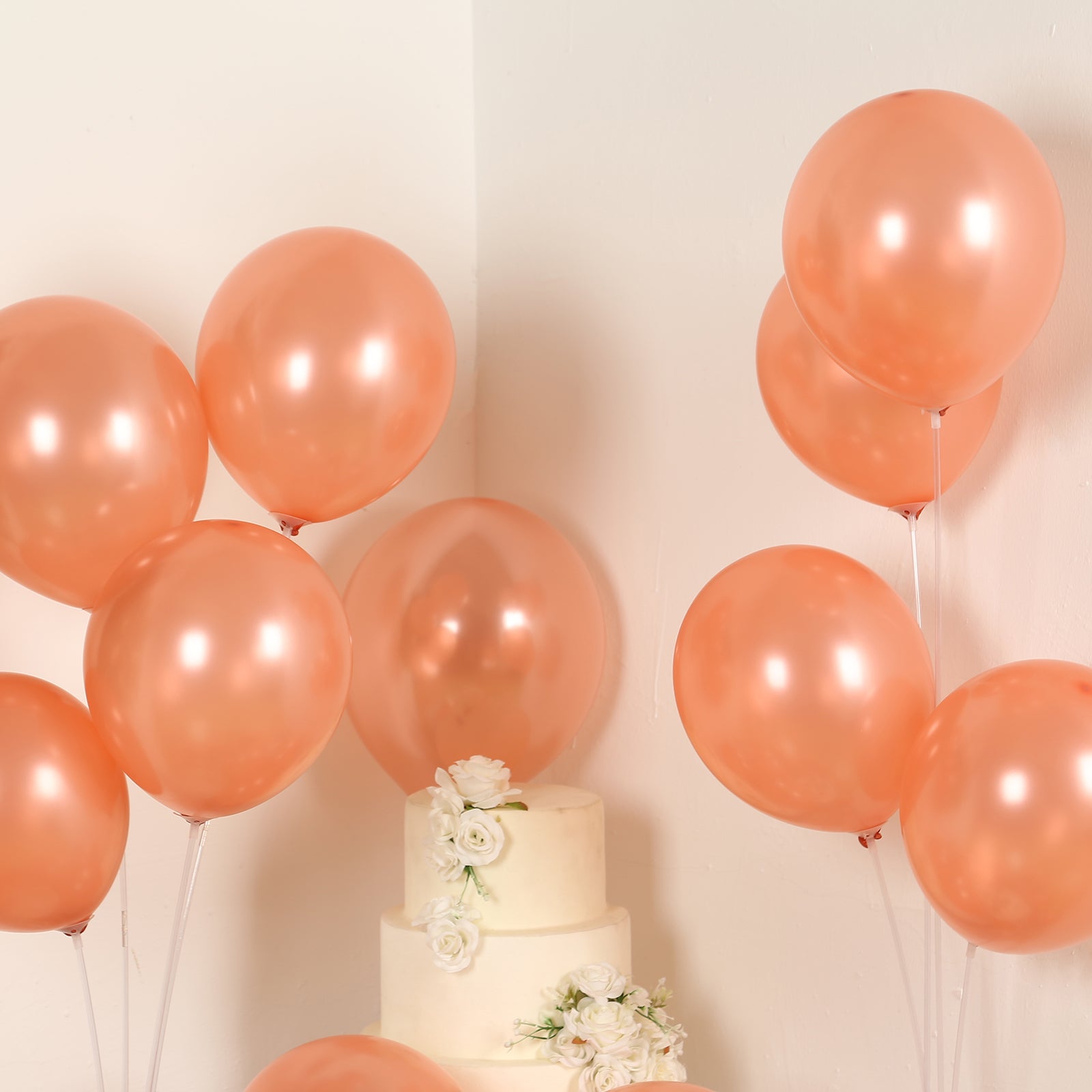 Rose gold biodegradable balloons for eco-friendly party decor.