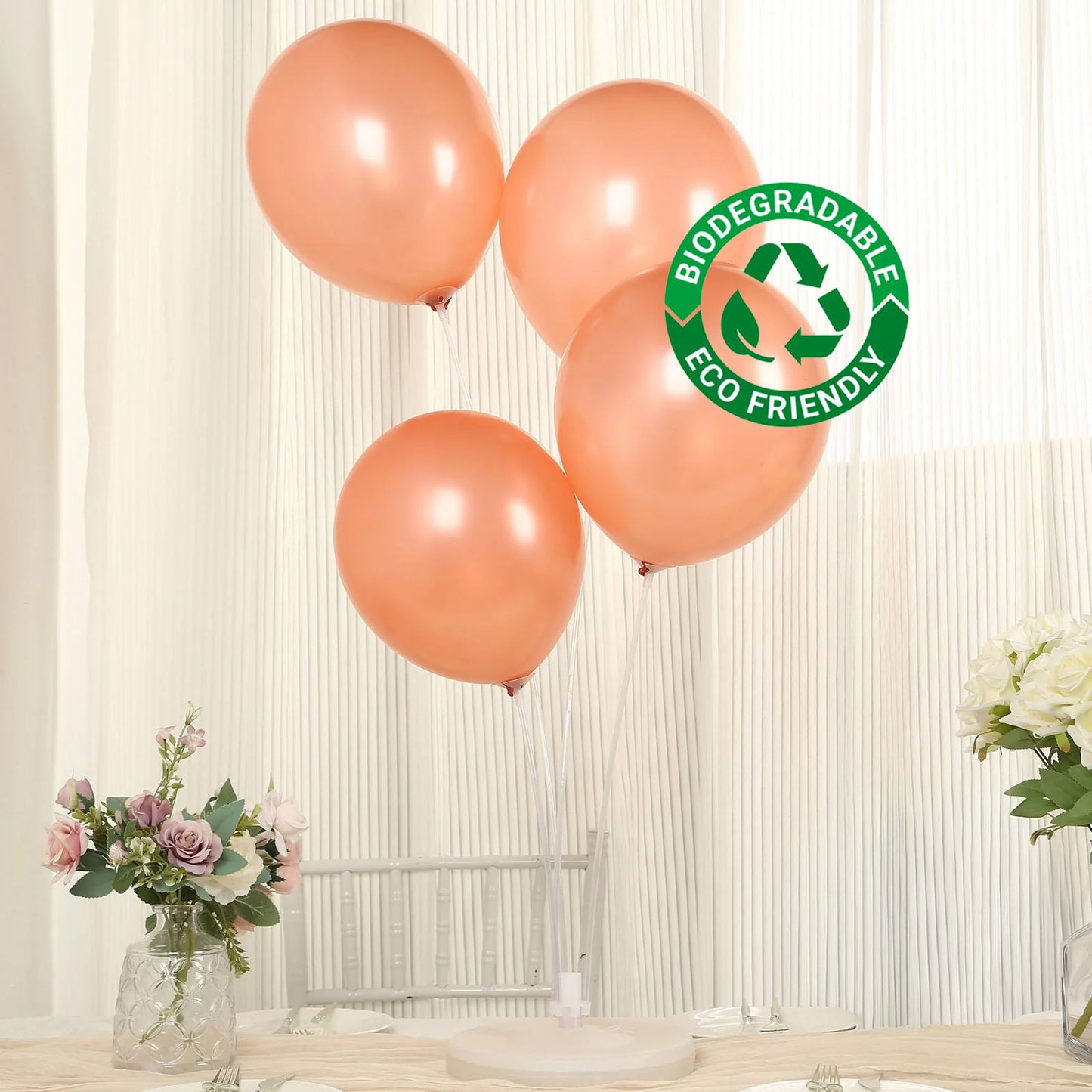 Rose gold biodegradable balloons for eco-friendly parties.