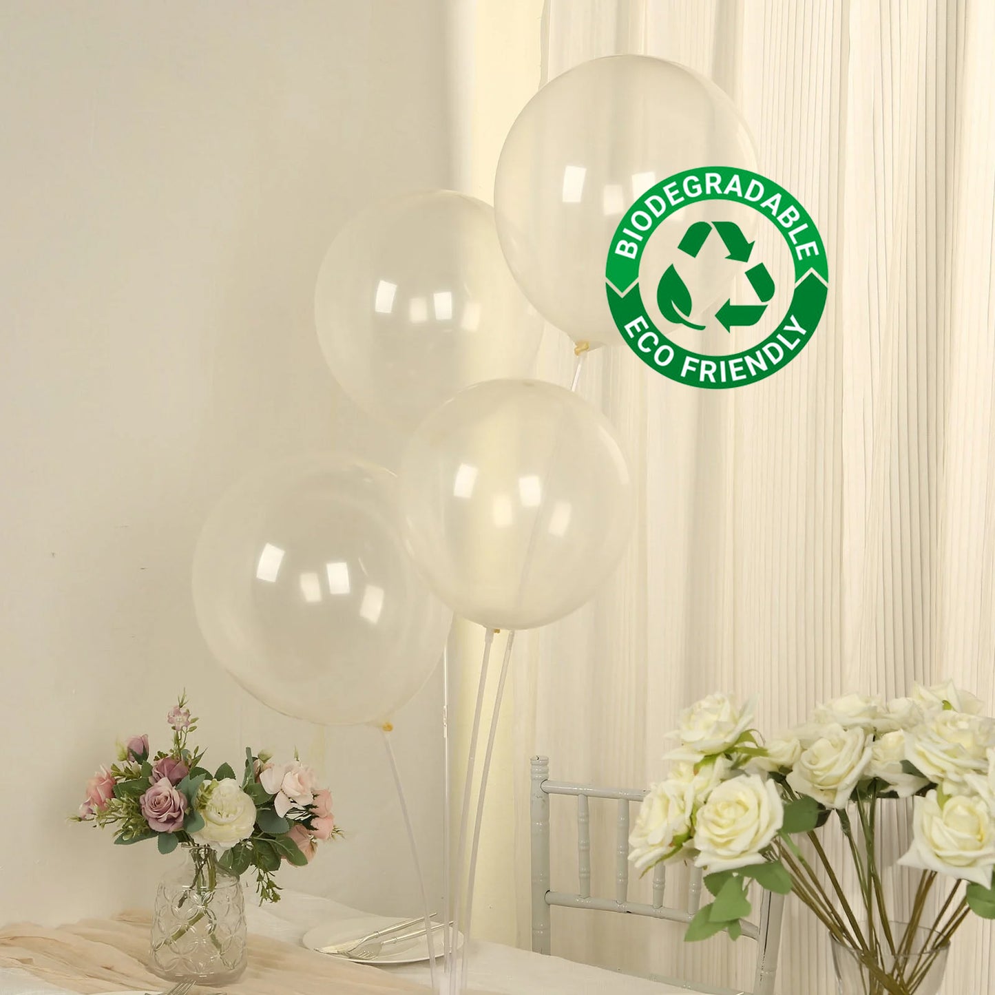 50 Pack Clear Biodegradable Balloons, 12" Thickened Extra Strong Eco-friendly Latex Helium Party Balloons