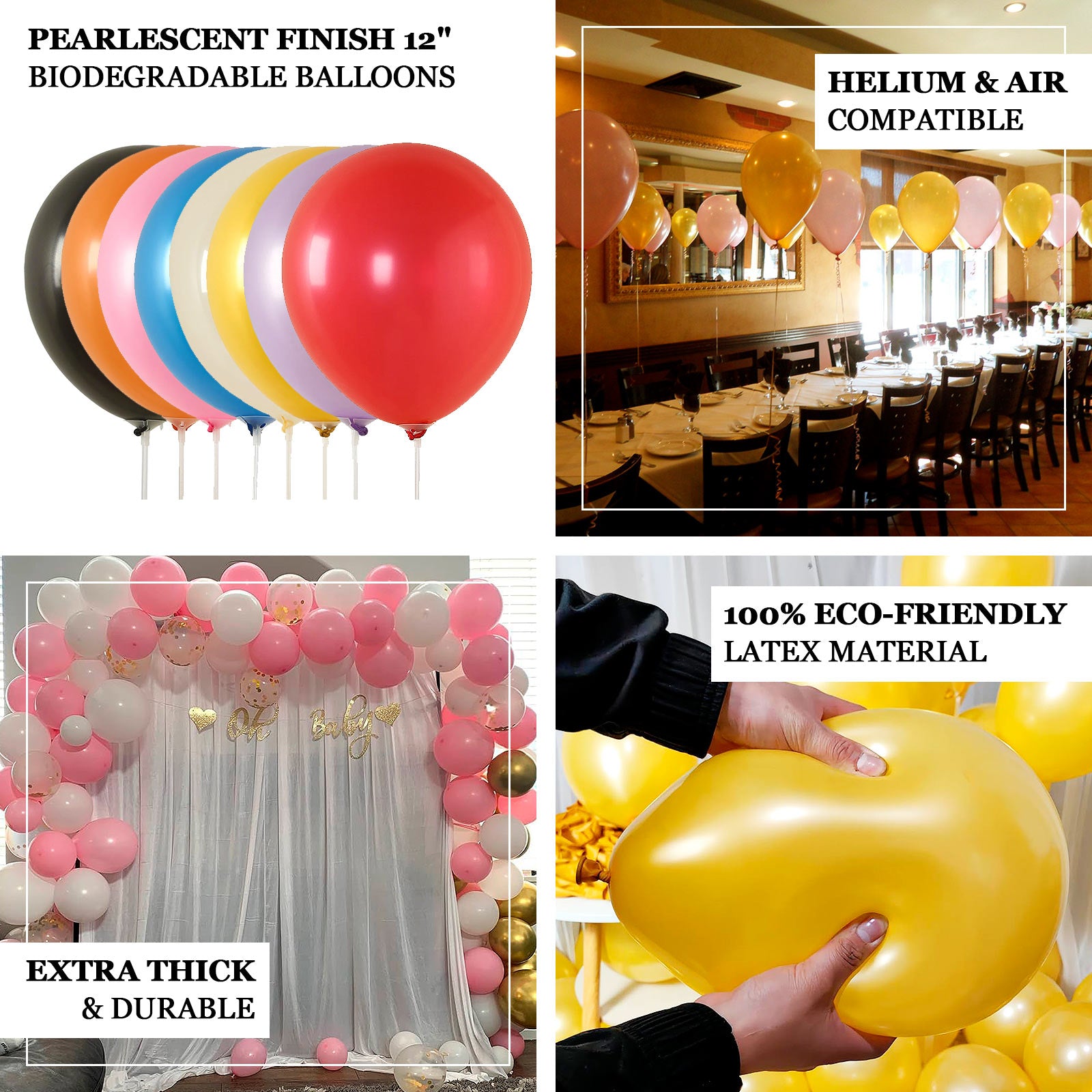 50 Pack Biodegradable Balloons, 12" Thickened Extra Strong Eco-friendly Latex Helium Party Balloons