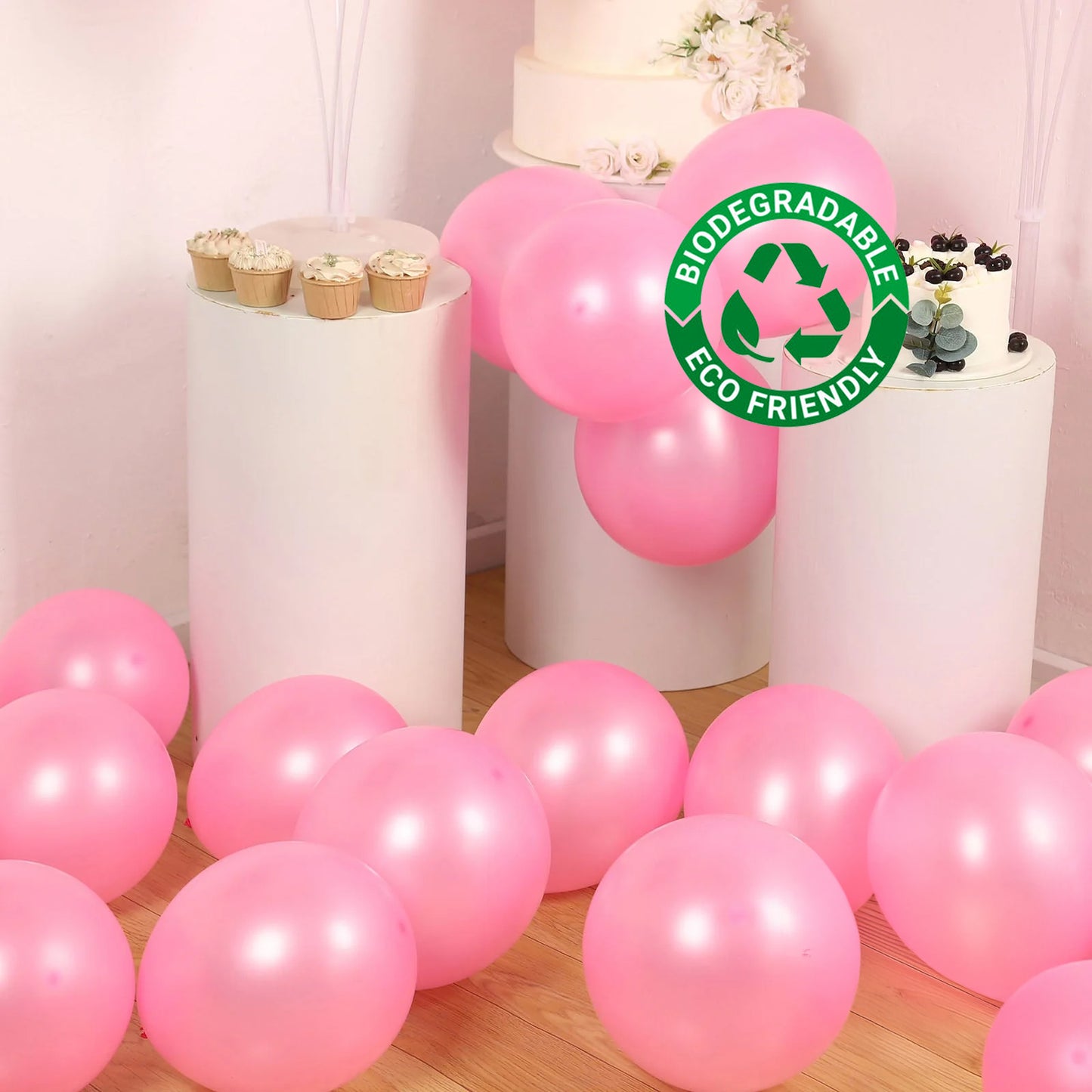 50 Pack Pink Biodegradable Balloons for eco-friendly party decor.
