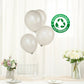 Silver biodegradable balloons displayed in a festive setting.