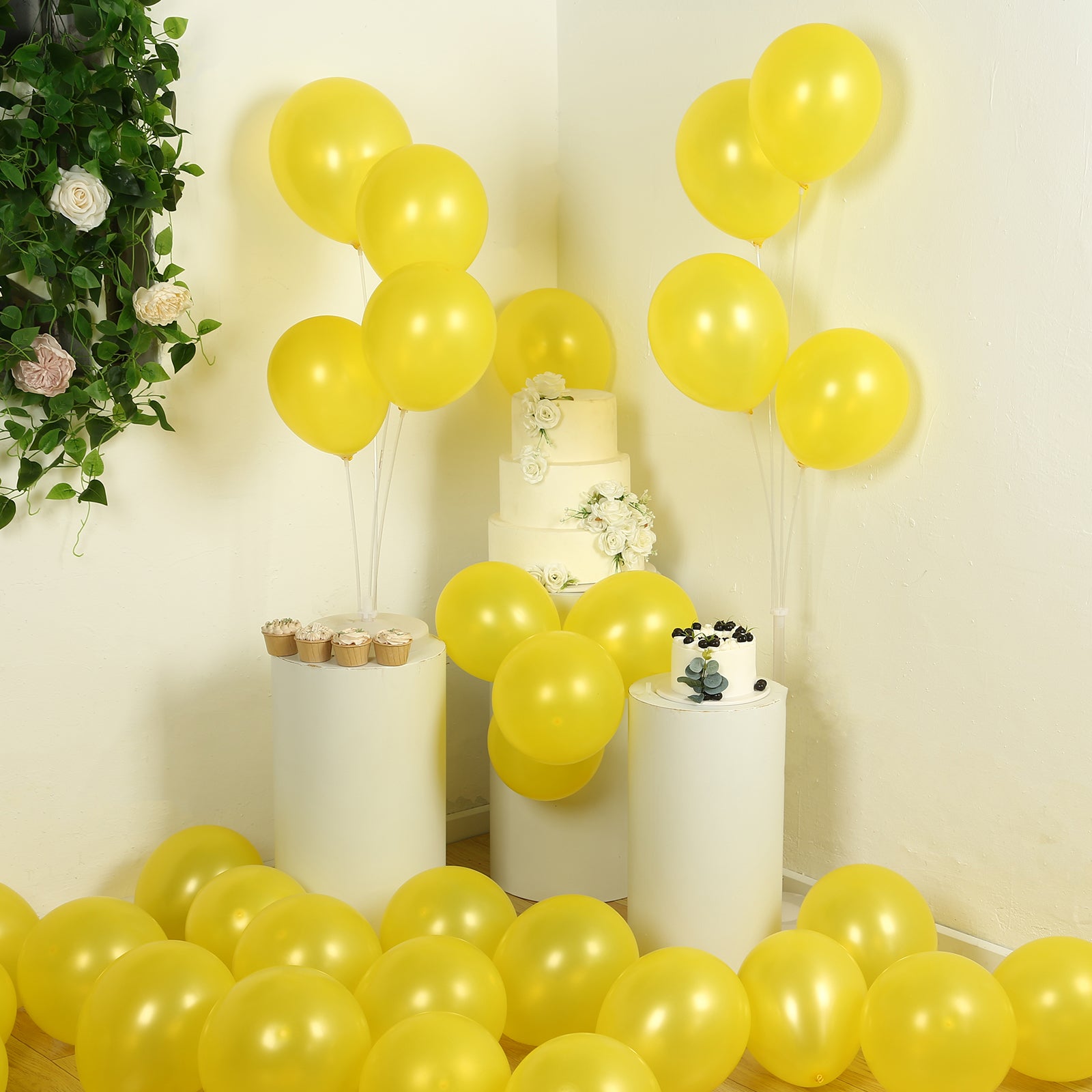 Yellow biodegradable balloons for eco-friendly party decoration.