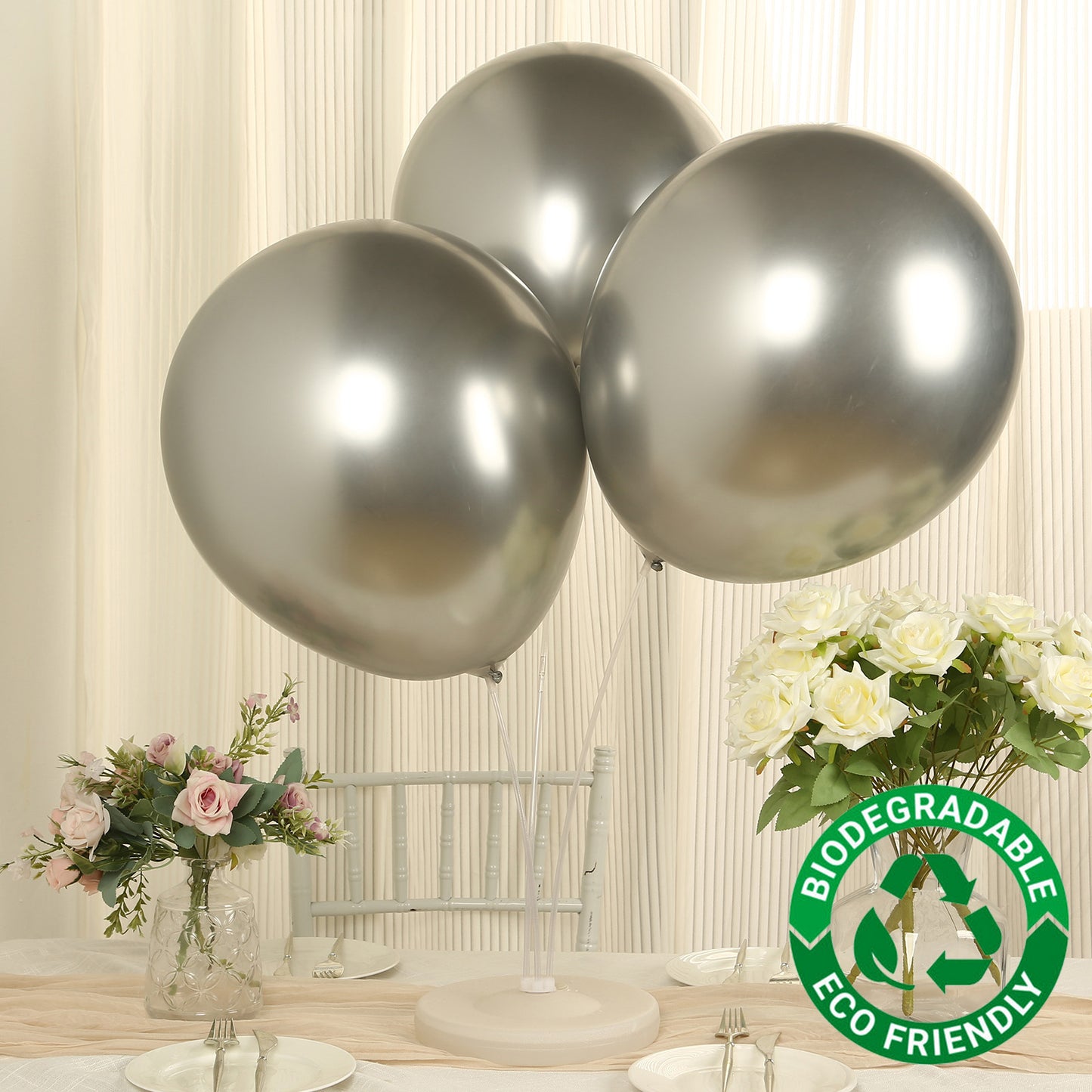 10 Pack Silver Biodegradable Balloons, Eco-friendly Thickened Extra Strong Latex Helium Party Balloons - 18"