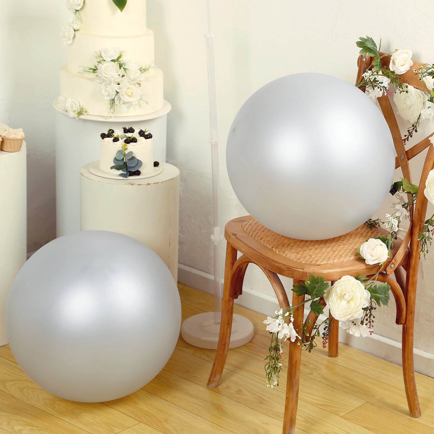 5 Pack Large Silver Biodegradable Balloons, Eco-friendly Thickened Extra Strong Latex Helium Party Balloons - 36"